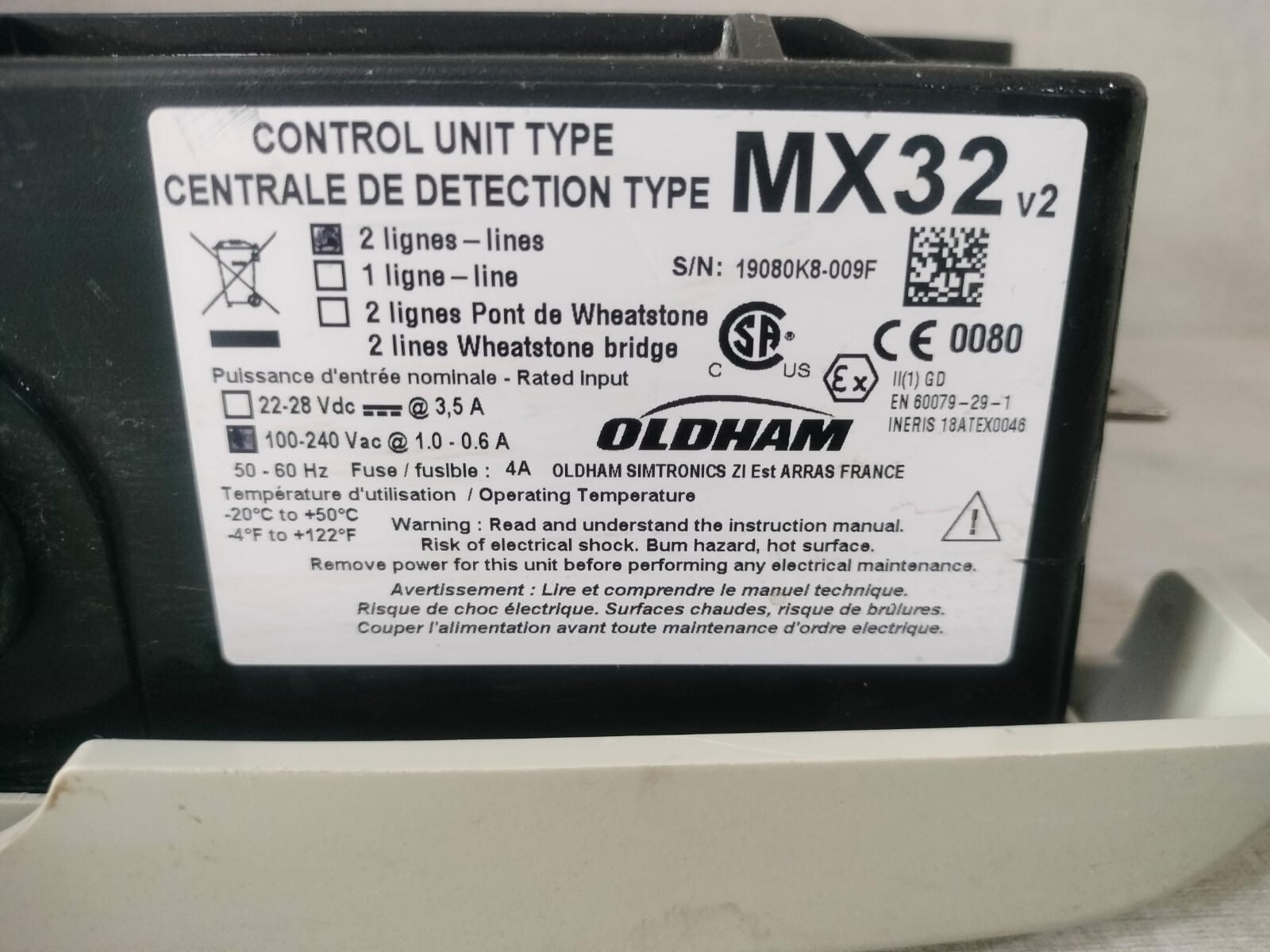 OLDHAM MX32 OLDHAM MX32 GAS CONTROL UNIT TYPE 100-240VAC 1.0-0.6A 50/60Hz 9