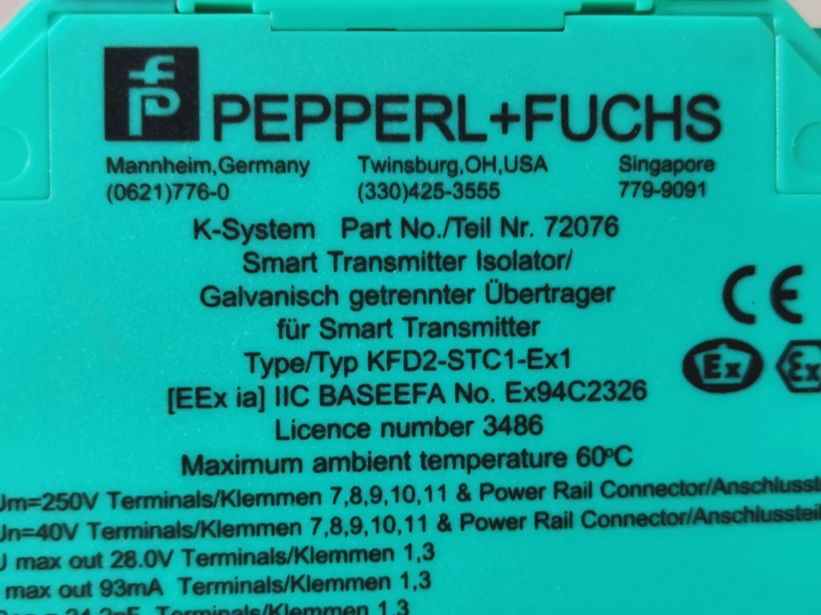 Pepperl+Fuchs 72076 Pepperl+Fuchs KFD2-STC1-Ex1 Smart Transmitter Isolator 72076 3