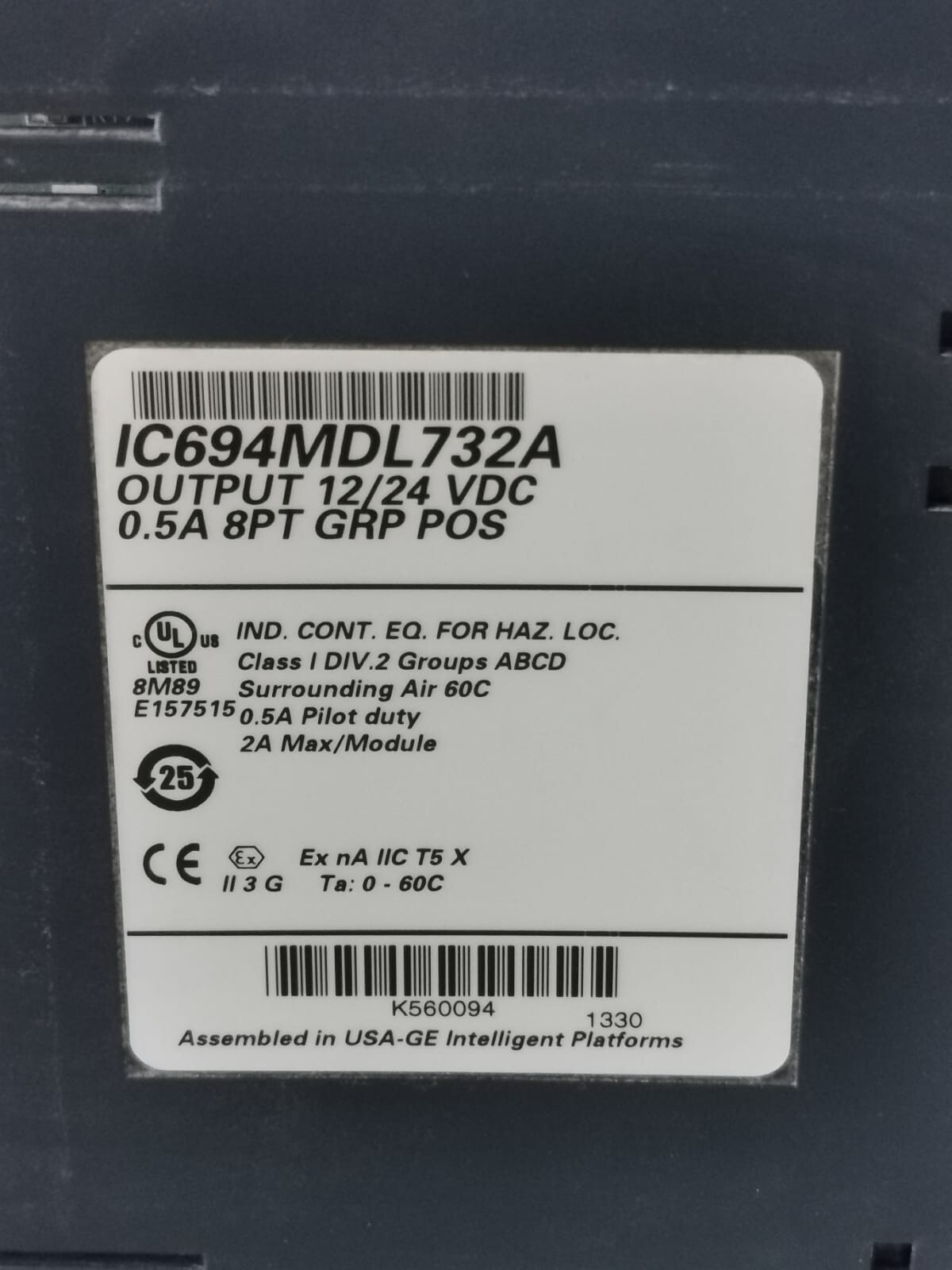 GE Fanuc IC694MDL732A GE FANUC IC694MDL732A OUTPUT 12/24 VDC 0.5 8PT MODULE 6