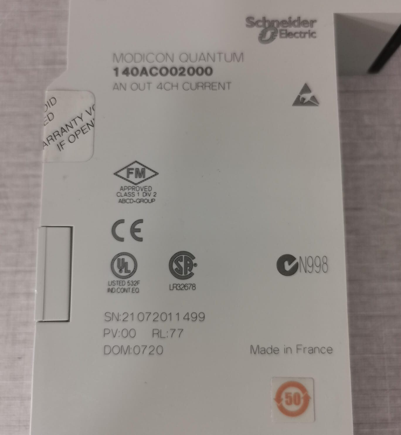 Schneider Electric 140ACO02000 SCHNEIDER ELECTRIC 140ACO02000 MODICON QUANTUM ANALOG OUTPUT 6