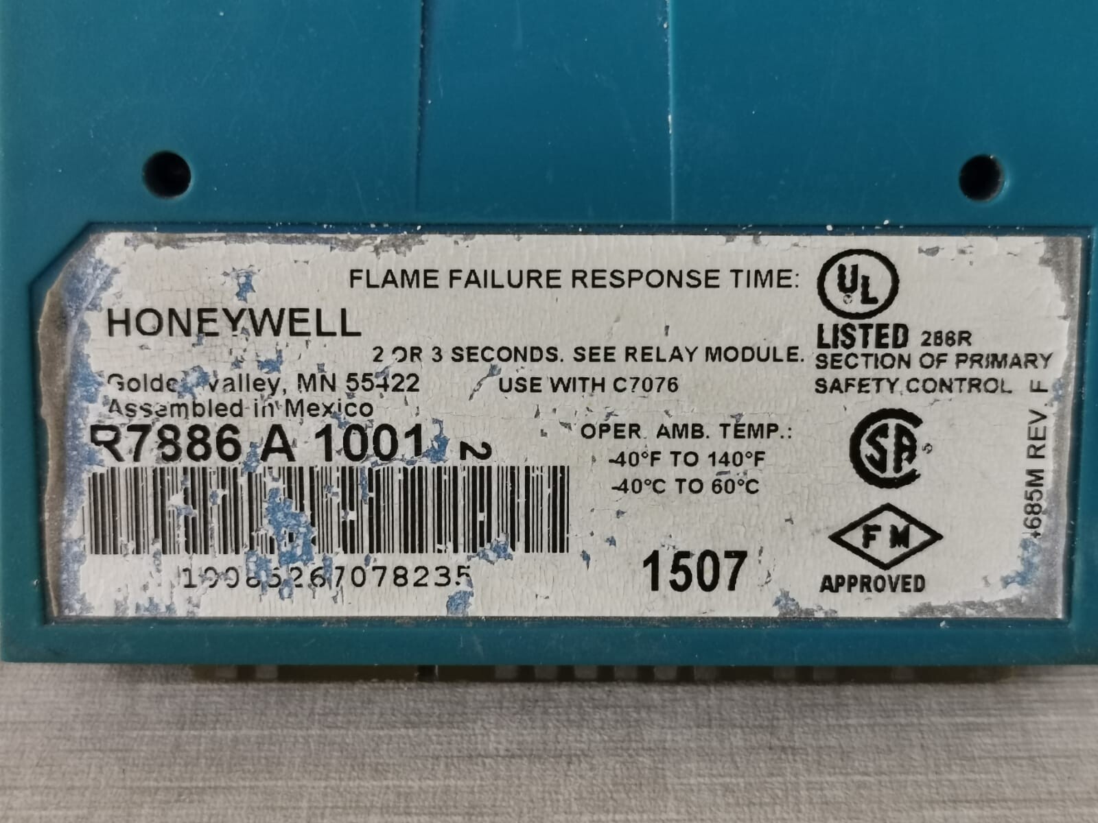 Honeywell R7886A1001 HONEYWELL R7886A1001 FLAME FAILURE RESPONSE TIME ULTRAVIOLET AMPLIFIER 5