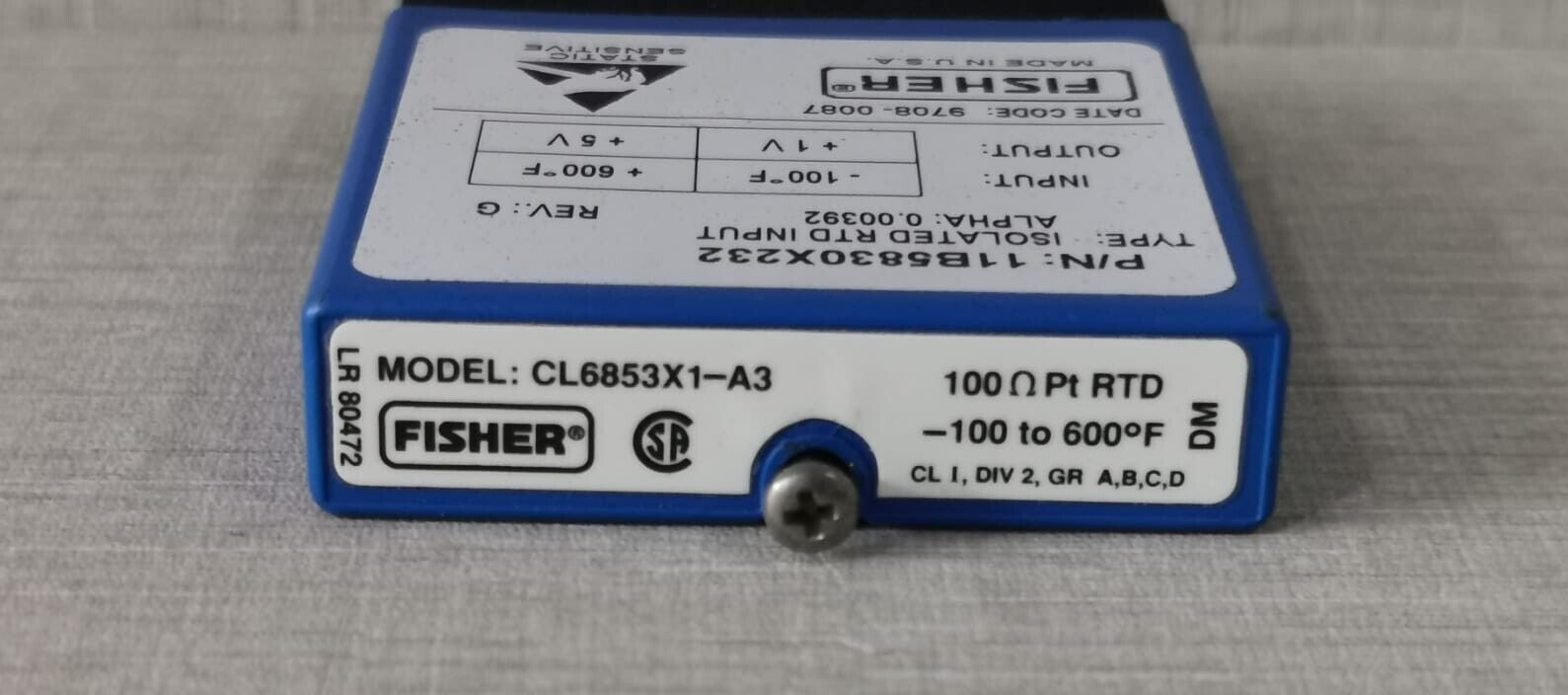 FISHER CL6853X1-A3 11B5830X2323 ISOLATED RTD INPUT REV G