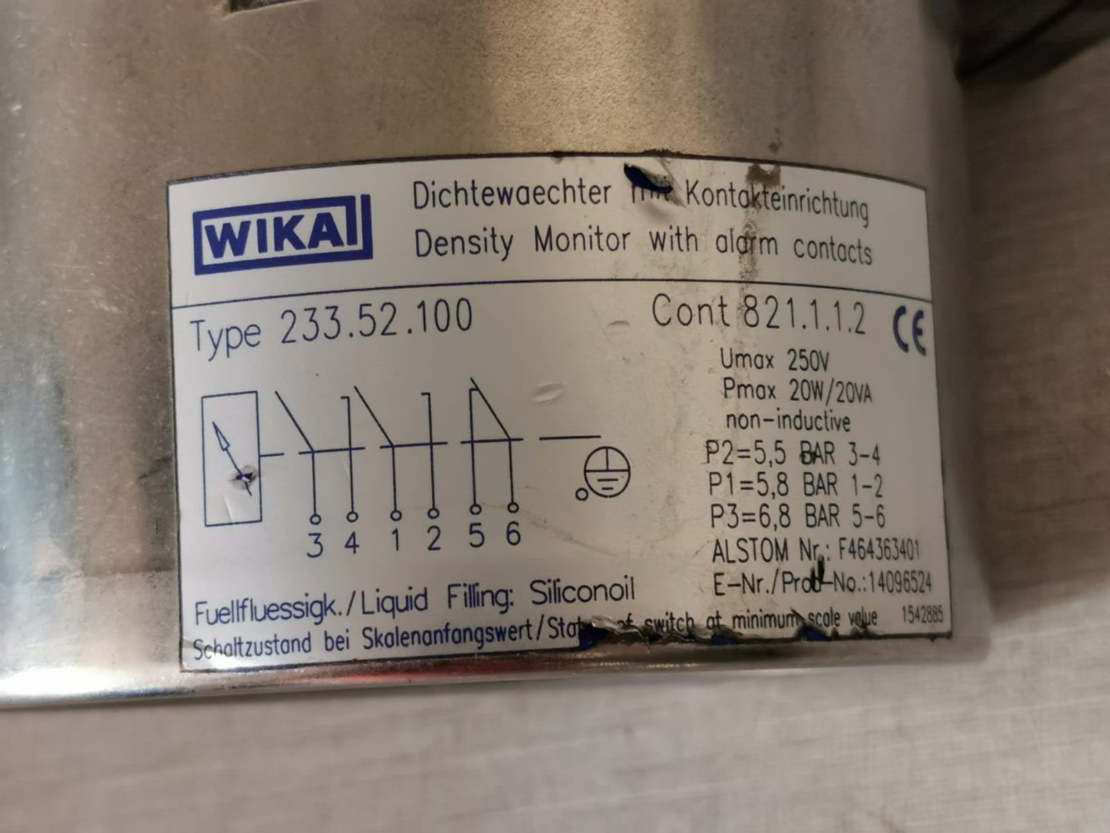 WIKA WIKA-233 WIKA 233.52.100 Density Monitor with Alarm Contacts 821.1.1.2 6