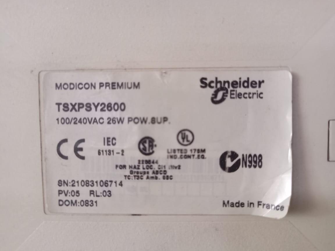 Schneider Electric TSXPSY2600 SCHNEIDER ELECTRIC TSXPSY2600 MODICON PREMIUM POWER SUPPLY 3