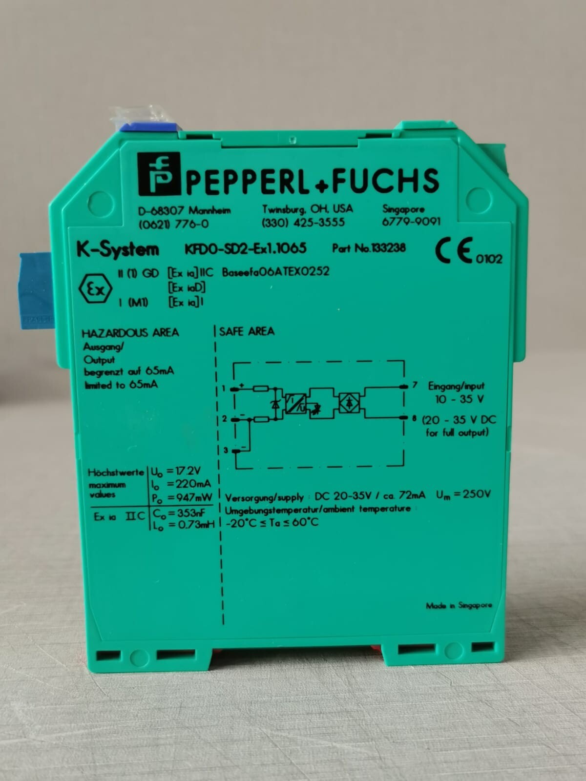Pepperl+Fuchs KFD0-SD2-EX1.1065 PEPPERL+FUCHS KFD0-SD2-Ex1.1065 SOLENOID DRIVER 133238 5