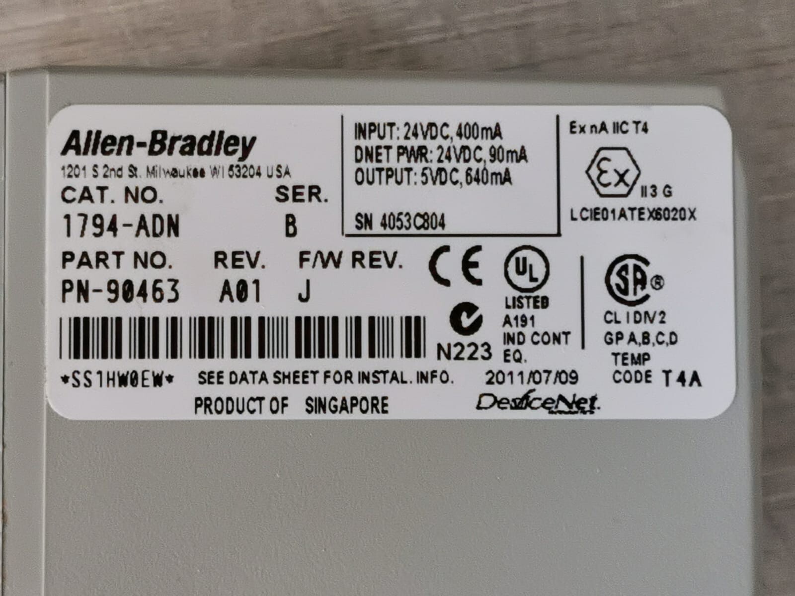 Rockwell Automation 1794-ADN Allen Bradley 1794-ADN FLEX I/O DeviceNet Adapter PN-90463 2