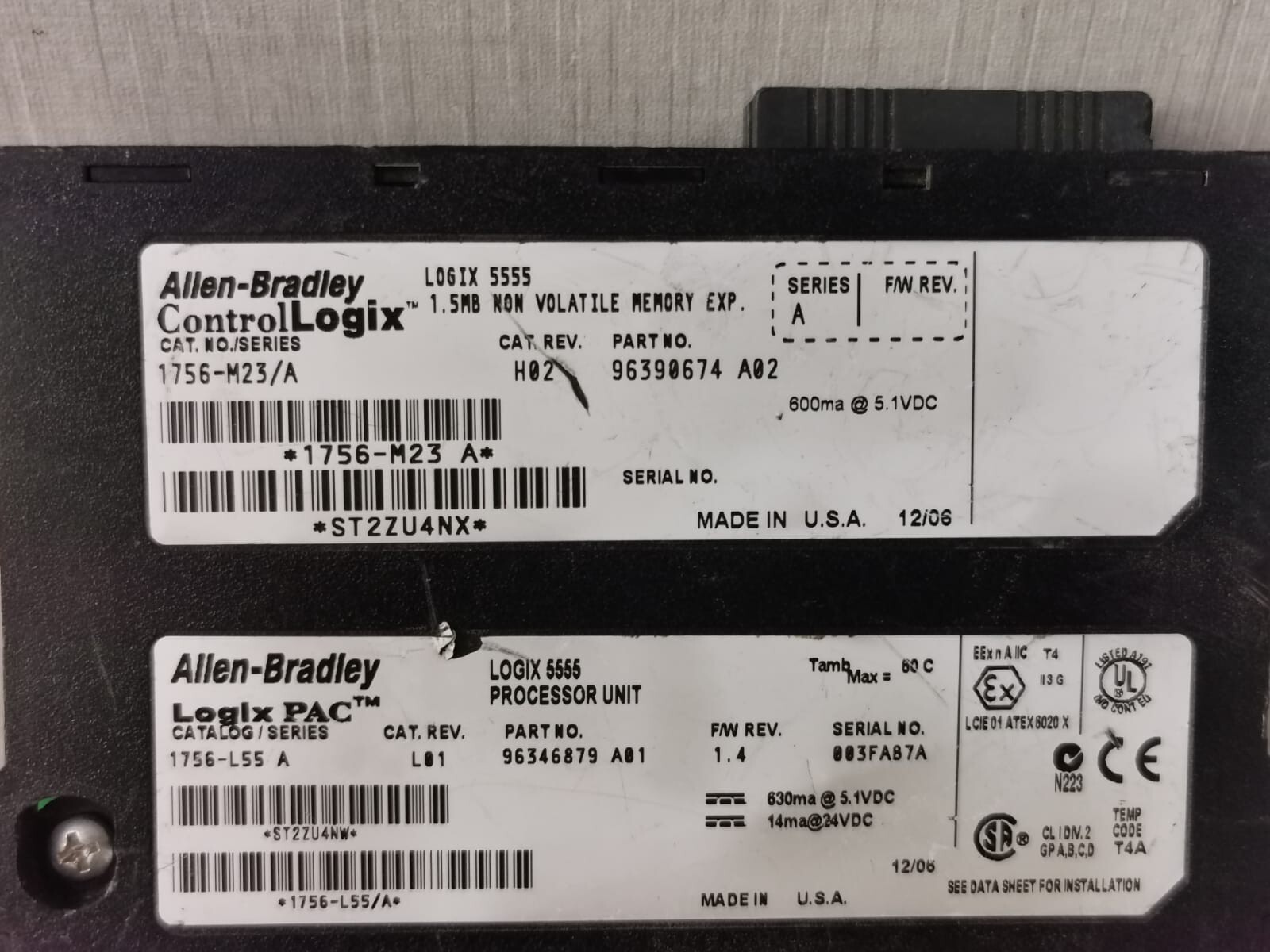 Rockwell Automation LOGIX-5555-1756 ALLEN BRADLEY CONTROL LOGIX 5555 1756-L55/A 1756-M23/A F/W 1.4 PROCESSOR 4