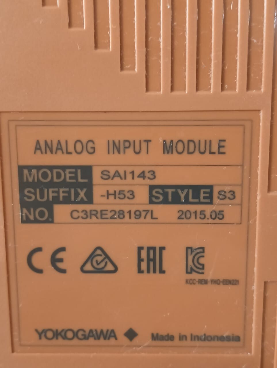 Yokogawa SAI143-H53 SAI143 YOKOGAWA SAI143-H53 STYLE S3 ANALOG INPUT MODULE W/ STA4S-10 S1 CONNECTOR 5