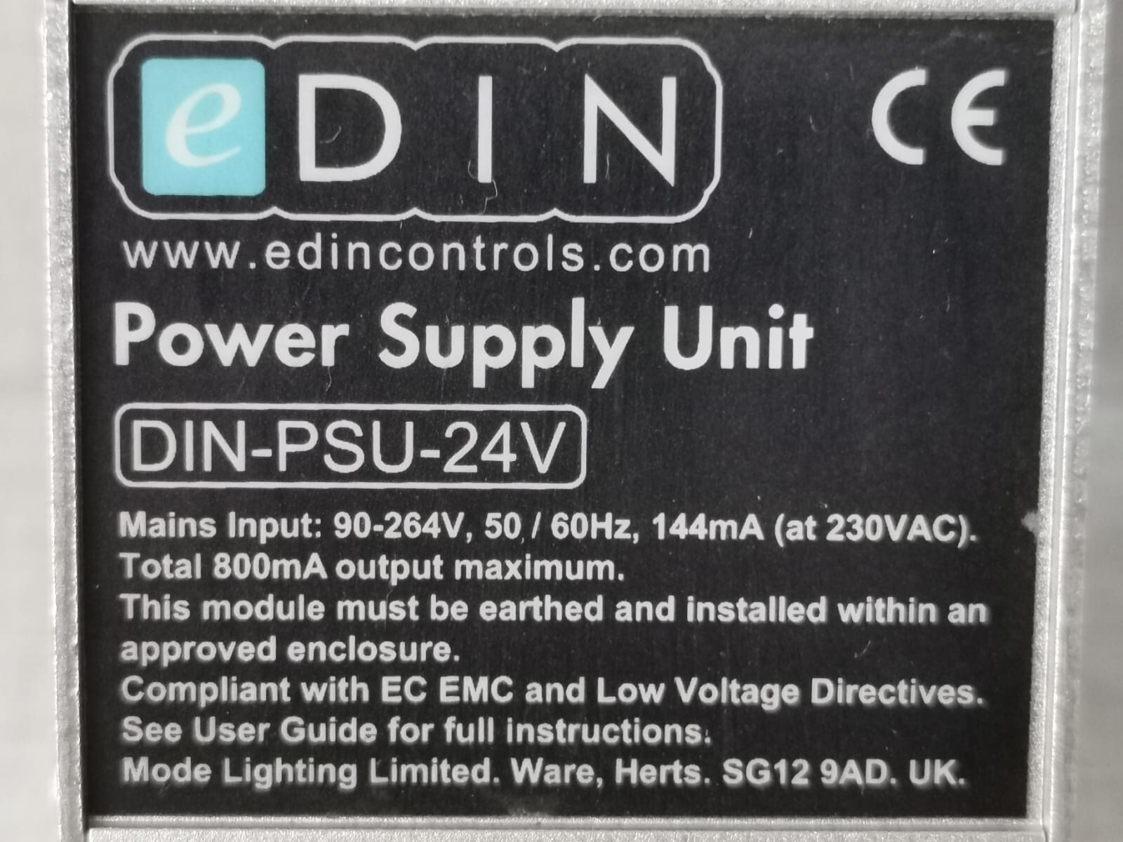 eDIN UNIT-90 eDIN DIN-PSU-24V POWER SUPPLY UNIT 90-264,50/60mA 230VAC 2