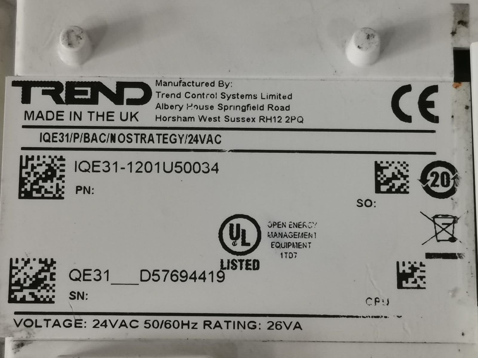 TREND 1201U50034 TREND IQE31-1201U50034 TERMINAL CONTROLLER 24VAC 50/60Hz 26VA 4
