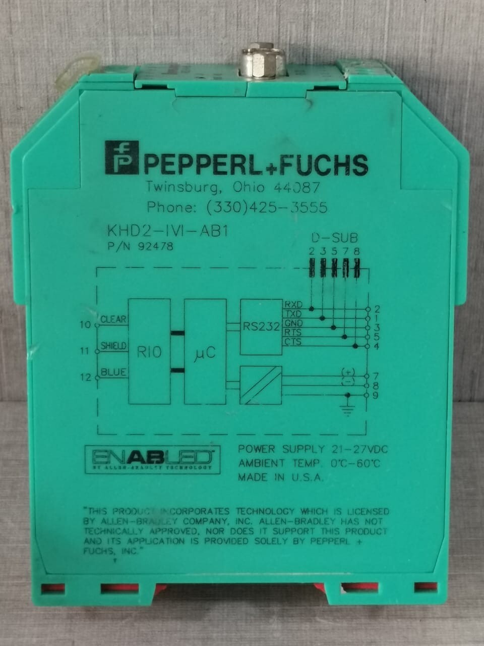 PEPPERL+FUCHS PN- 92478 PEPPERL+FUCHS KHD2-IVI-AB1 PN- 92478 BUS COUPLER 6