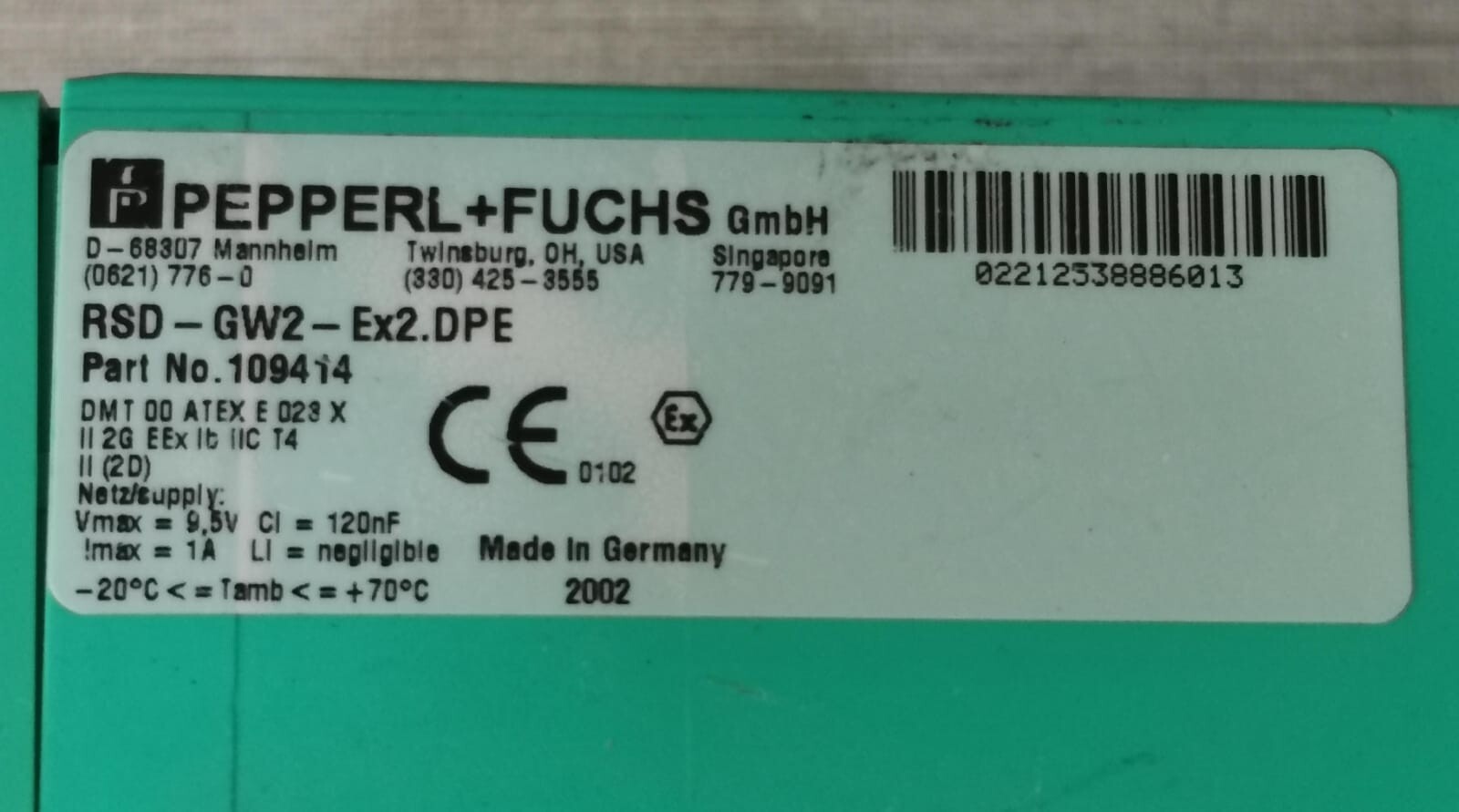 PEPPERL+FUCHS PN-109414 PEPPERL+FUCHS RSD-GW2-Ex2.DPE PROFIBUS DPE GATEWAY PN-109414 8