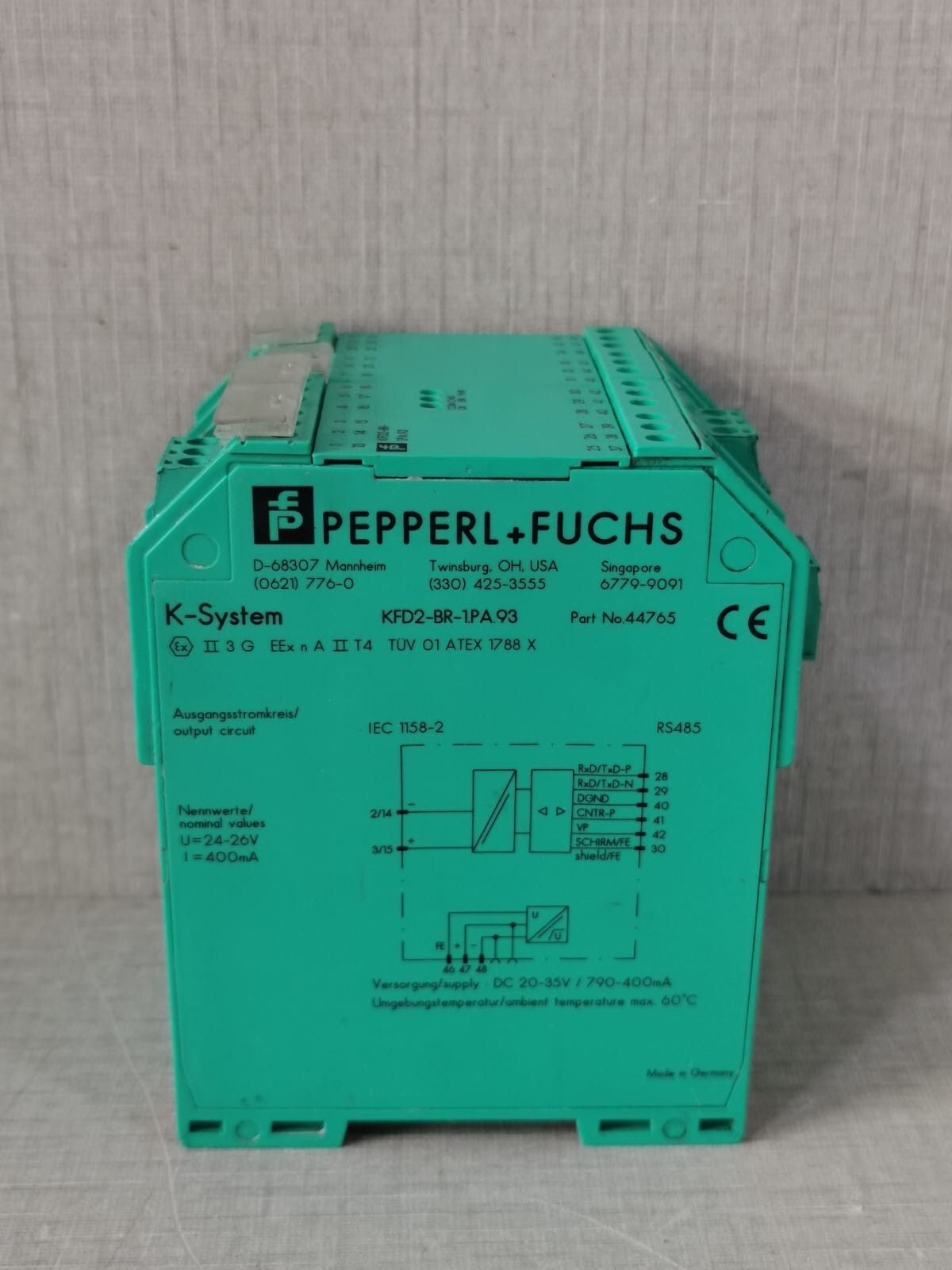 PEPPERL+FUCHS 44765 PEPPERL+FUCHS KFD2-BR-1.PA.93 TRANSFORMER ISOLATED AMPIFIER 44765 4