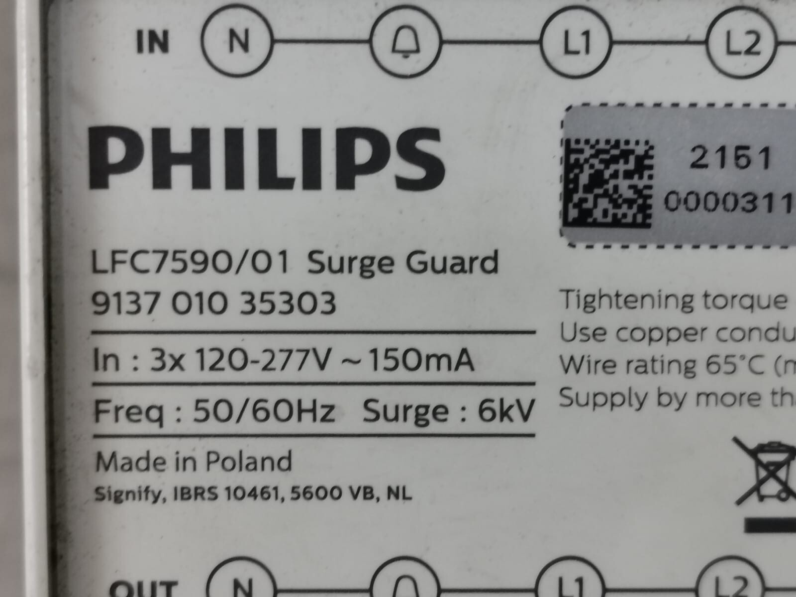 Philips 9137 010 35303 PHILIPS LFC7590/01 SURGE GUARD 9137 010 35303 2