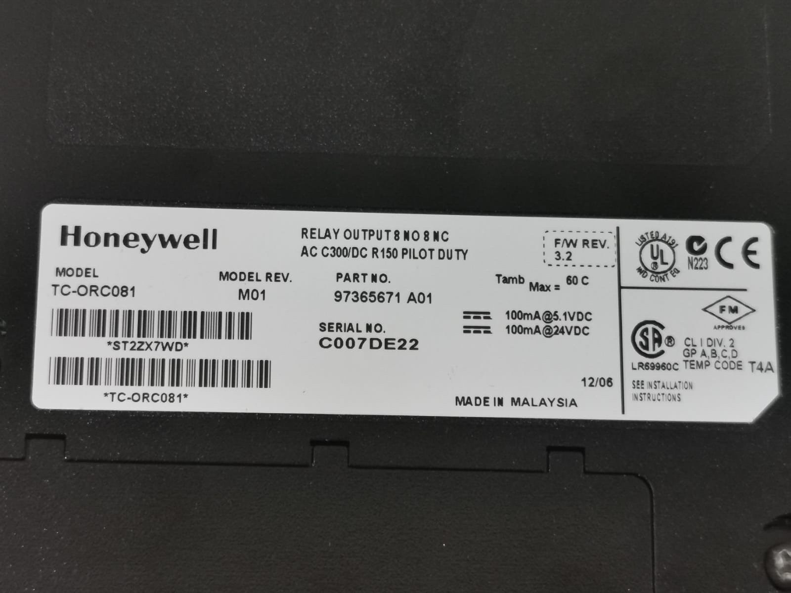 Honeywell TK-ORC081 REV M01 F/W REV 3.2 HONEYWELL TK-ORC081 REV M01 F/W REV 3.2 RELAY OUTPUT 8 NO 8 NC AC C300/DC 10