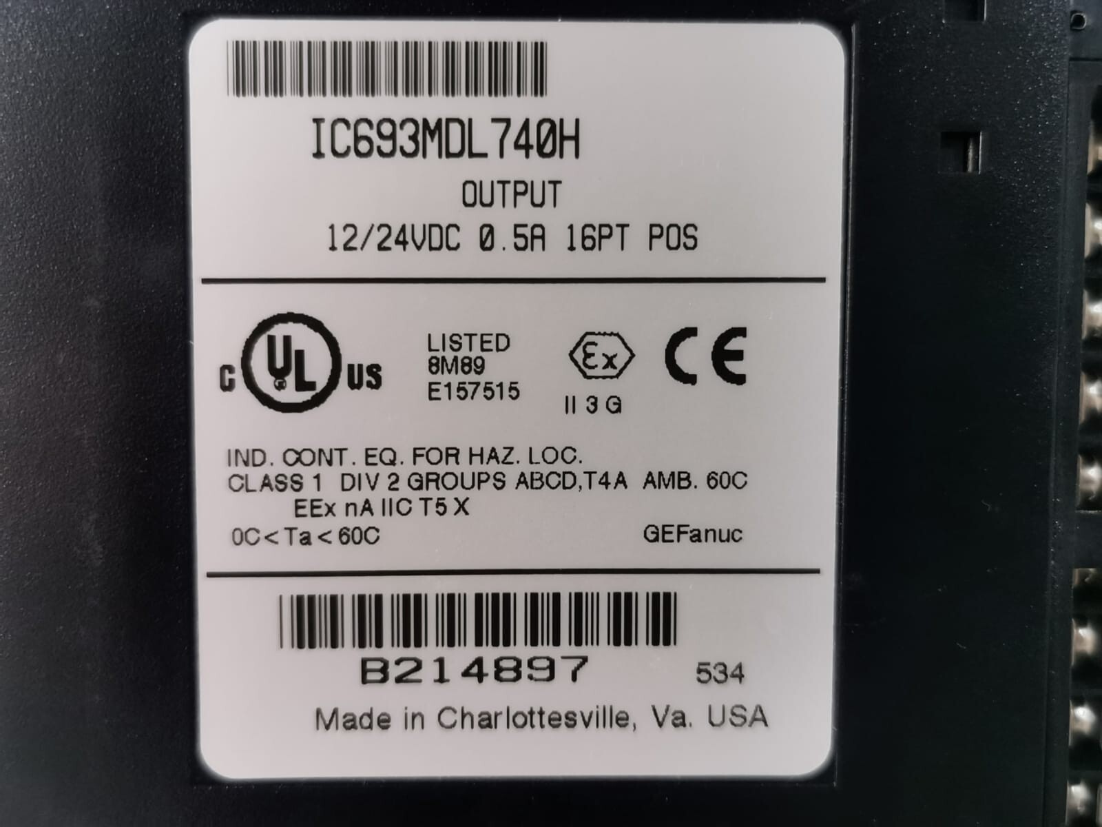 GE Fanuc IC693MDL740H GE FANUC IC693MDL740H OUTPUT MODULE 12/24VDC 0.5A 16PT POS 3