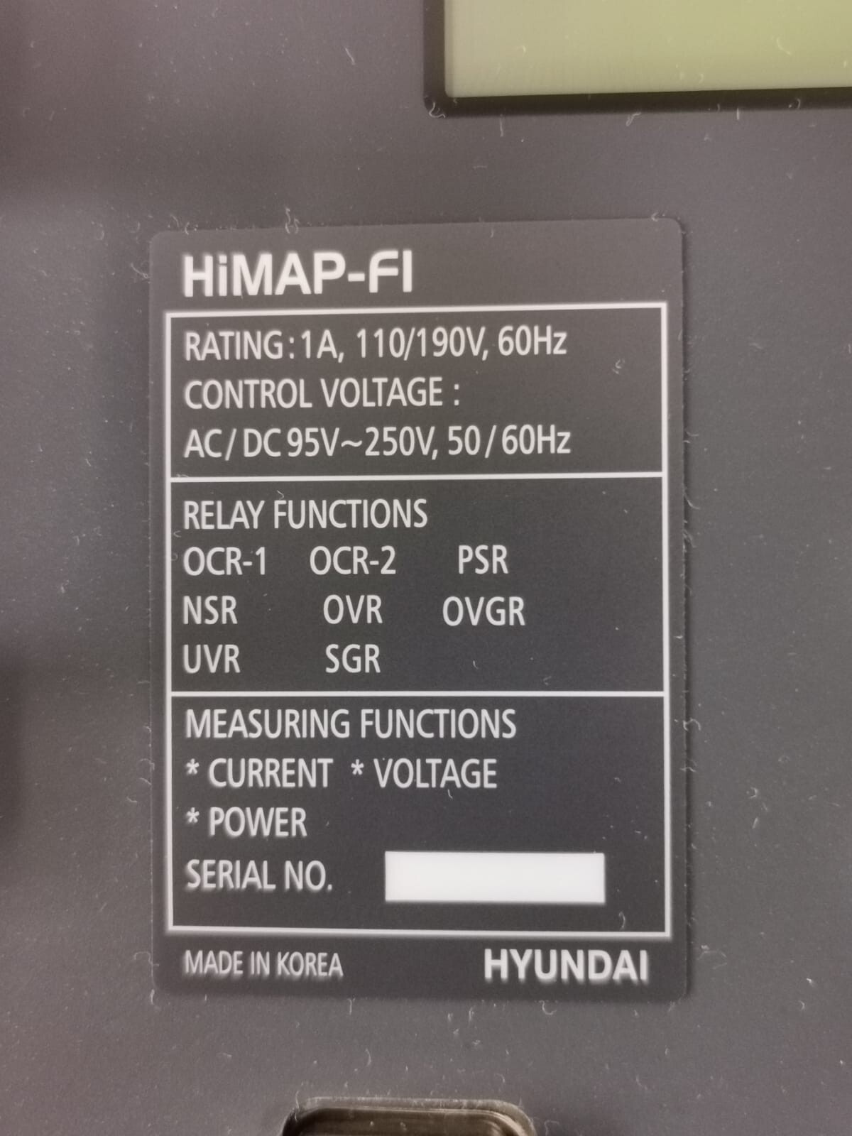 Hyundai HIMAP-FI Hyundai HiMAP-FI Intelligent Measuring and Protection Device 1A 3