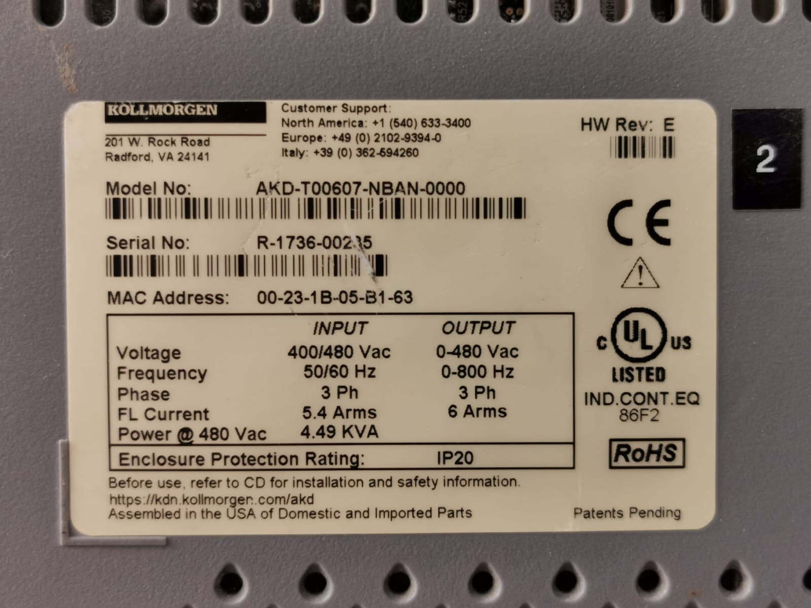 Kollmorgen AKD-T00607-NBAN-0000 KOLLMORGEN AKD-T00607-NBAN-0000 AKD BASIC SERVO DRIVE 400/480VAC 6