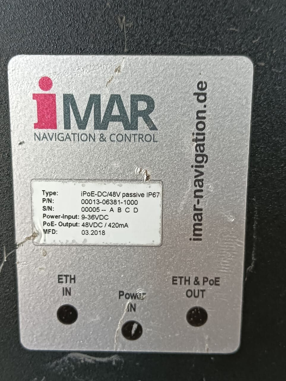 iMAR NAVIGATION & CONTOL 00013-06381-1000 iMAR NAVIGATION & CONTOL iPOE-DC/48V PASSIVE IP67 / 00013-06381-1000 2