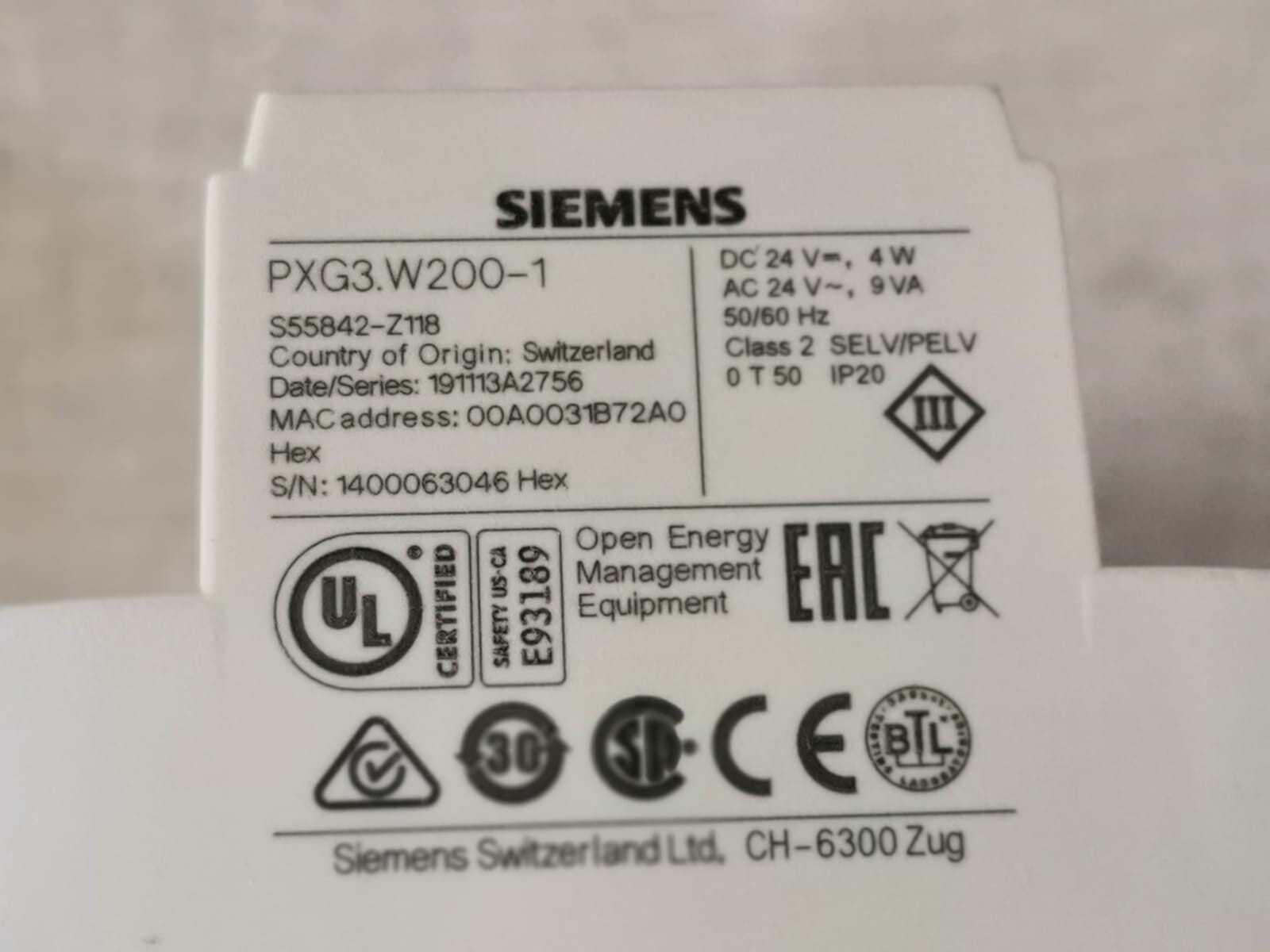 Siemens PXG3.W200-1 SIEMENS PXG3.W200-1 BACnet/IP Interface Module 8