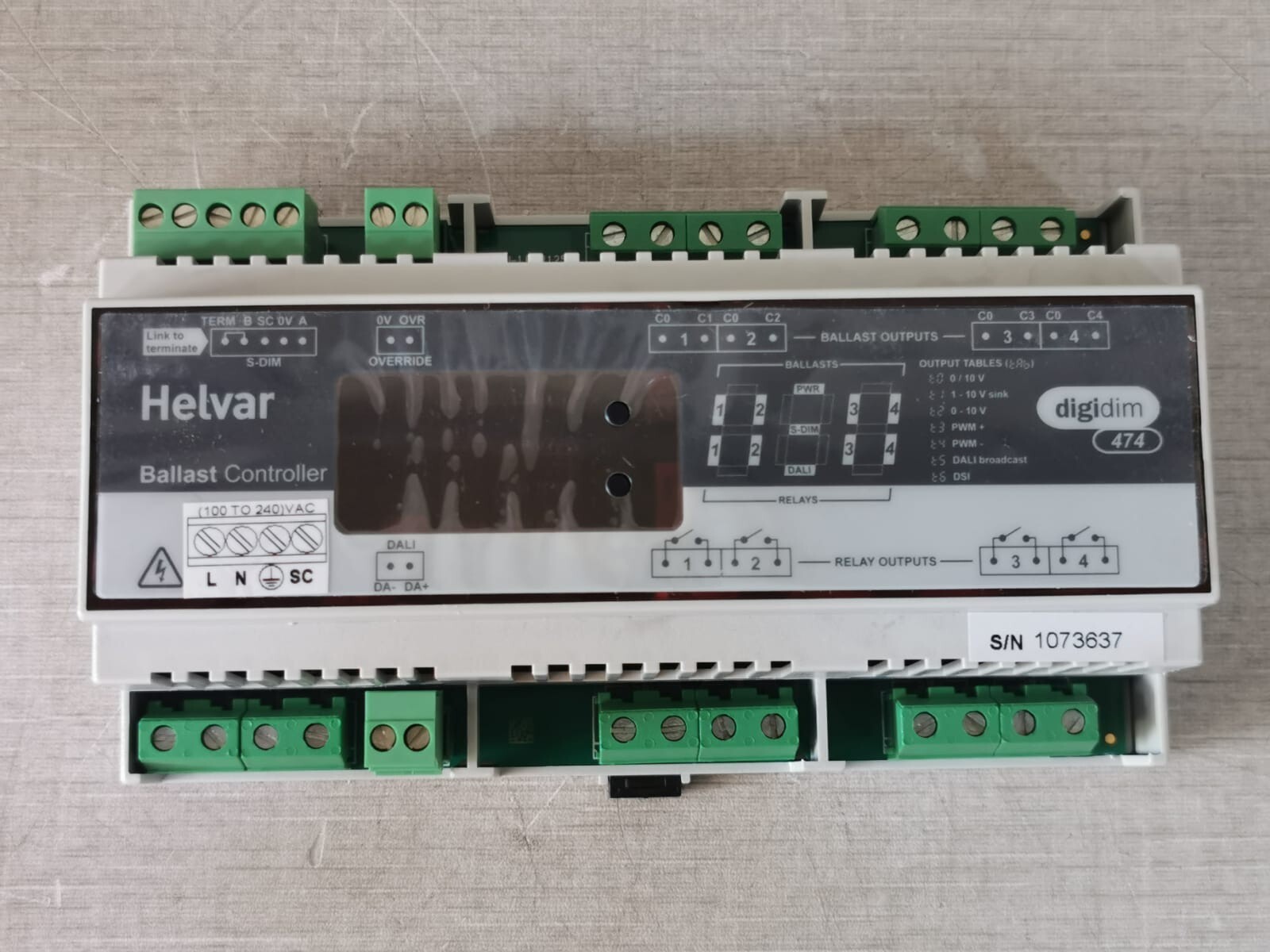HELVAR HELVAR 474 HELVAR 474 BALLAST CONTROLLER S/W V1.60 REV.8 | 100-240VAC, 64A, 45-65Hz 6