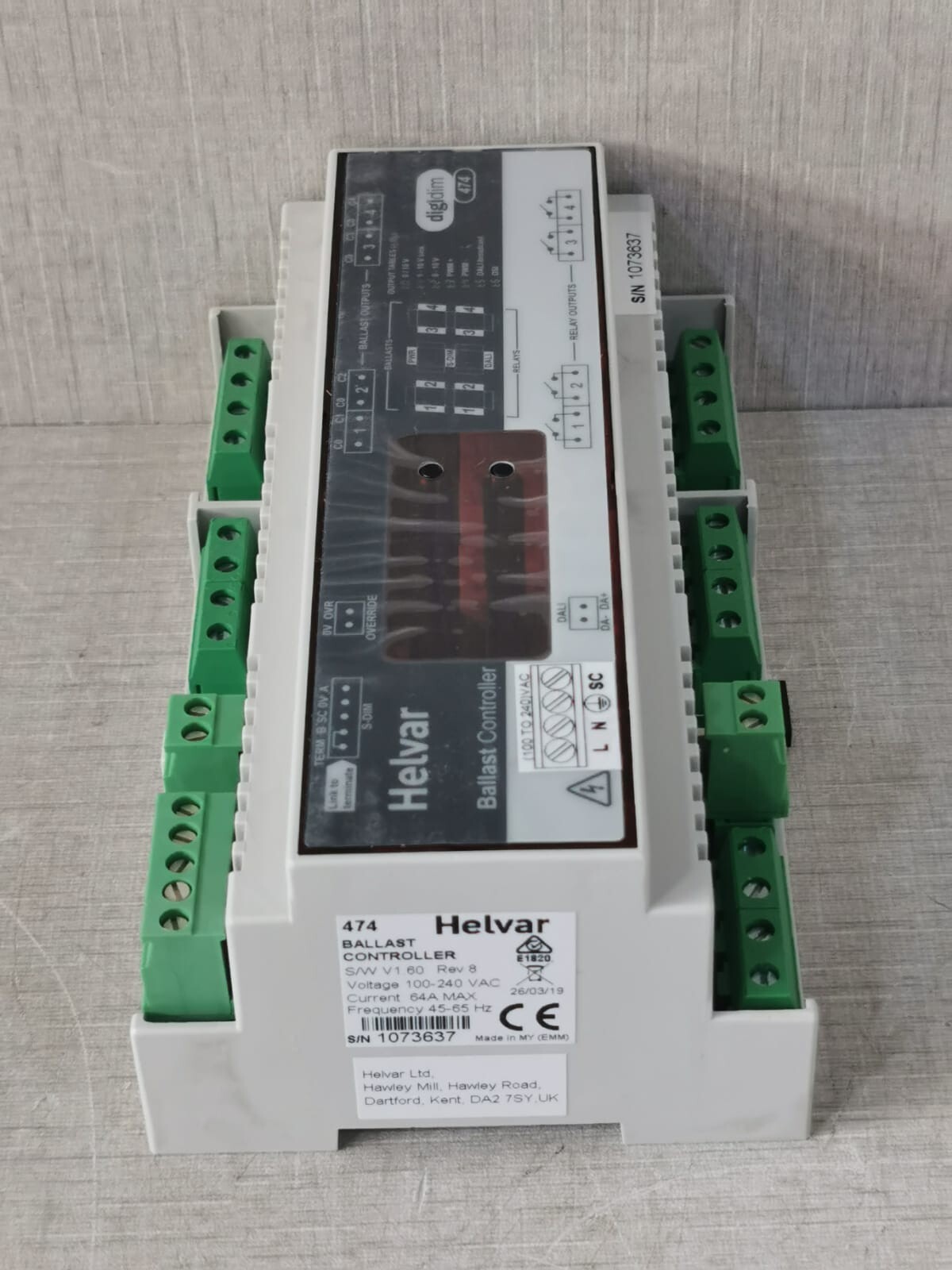 HELVAR HELVAR 474 HELVAR 474 BALLAST CONTROLLER S/W V1.60 REV.8 | 100-240VAC, 64A, 45-65Hz 10