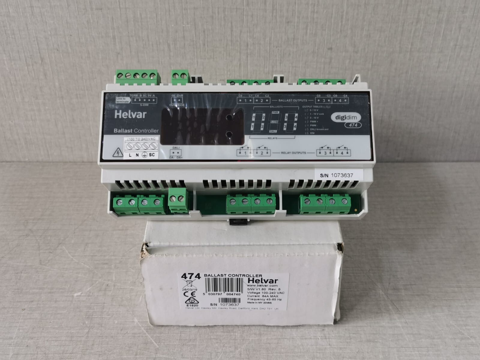 HELVAR 474 BALLAST CONTROLLER S/W V1.60 REV.8 | 100-240VAC, 64A, 45-65Hz