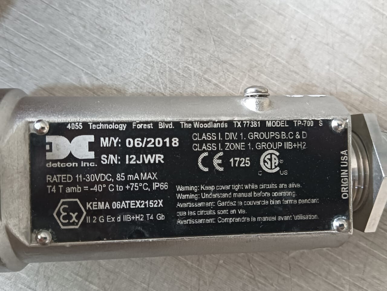 DETCON TP-700 DETCON TP-700 H2S SENSOR-WITHOUT COVER 3
