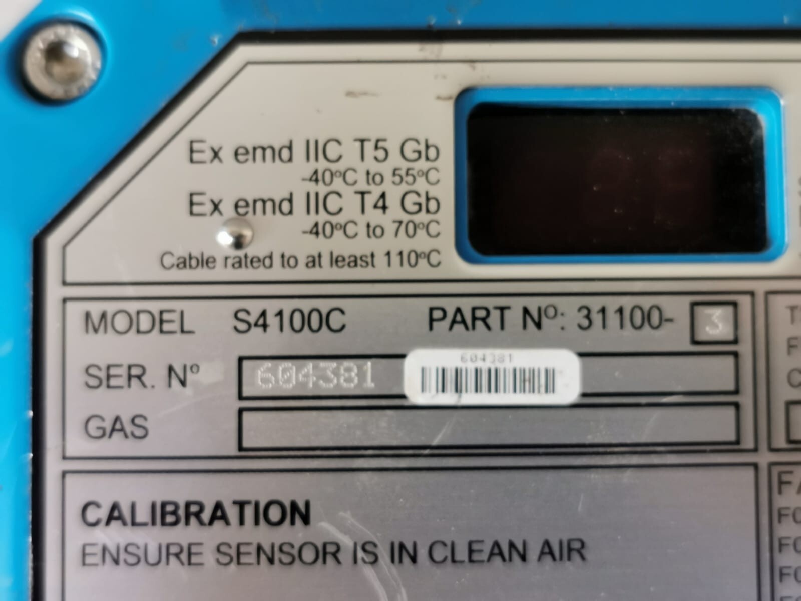 GENERAL MONITORS 31100-3 GENERAL MONITORS S4100 C DETECTOR/TRANSMITTER P/n: 31100-3 2