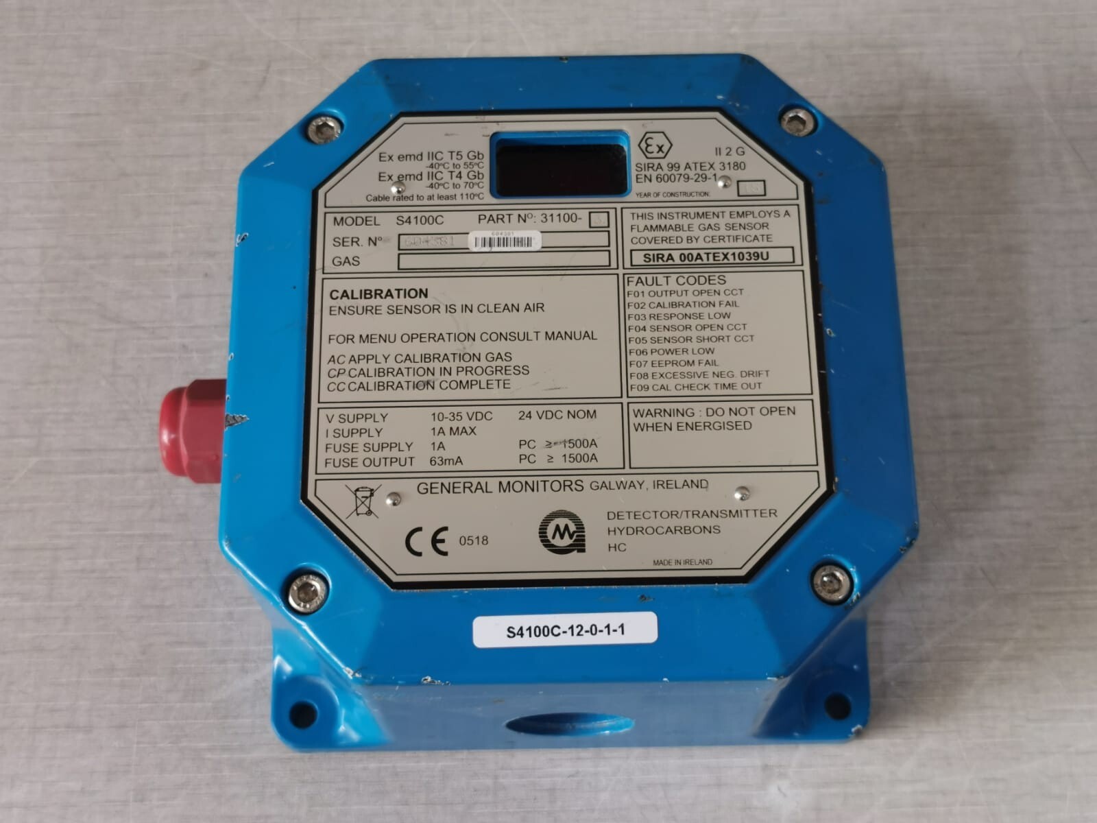 GENERAL MONITORS 31100-3 GENERAL MONITORS S4100 C DETECTOR/TRANSMITTER P/n: 31100-3 4