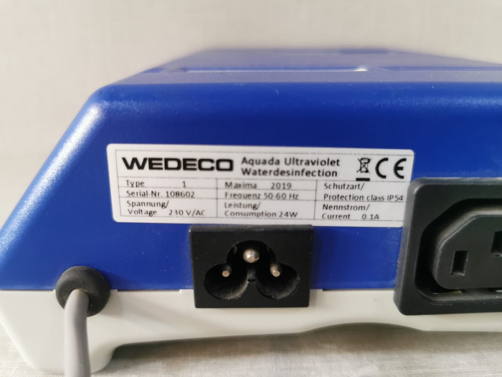 WEDECO WEDECO 1 MAXIMA 2019 WEDECO 1 MAXIMA 2019 AQUADA ULTRAVIOLET WATERDISINFECTION 230VAC 50/60Hz 24W 7