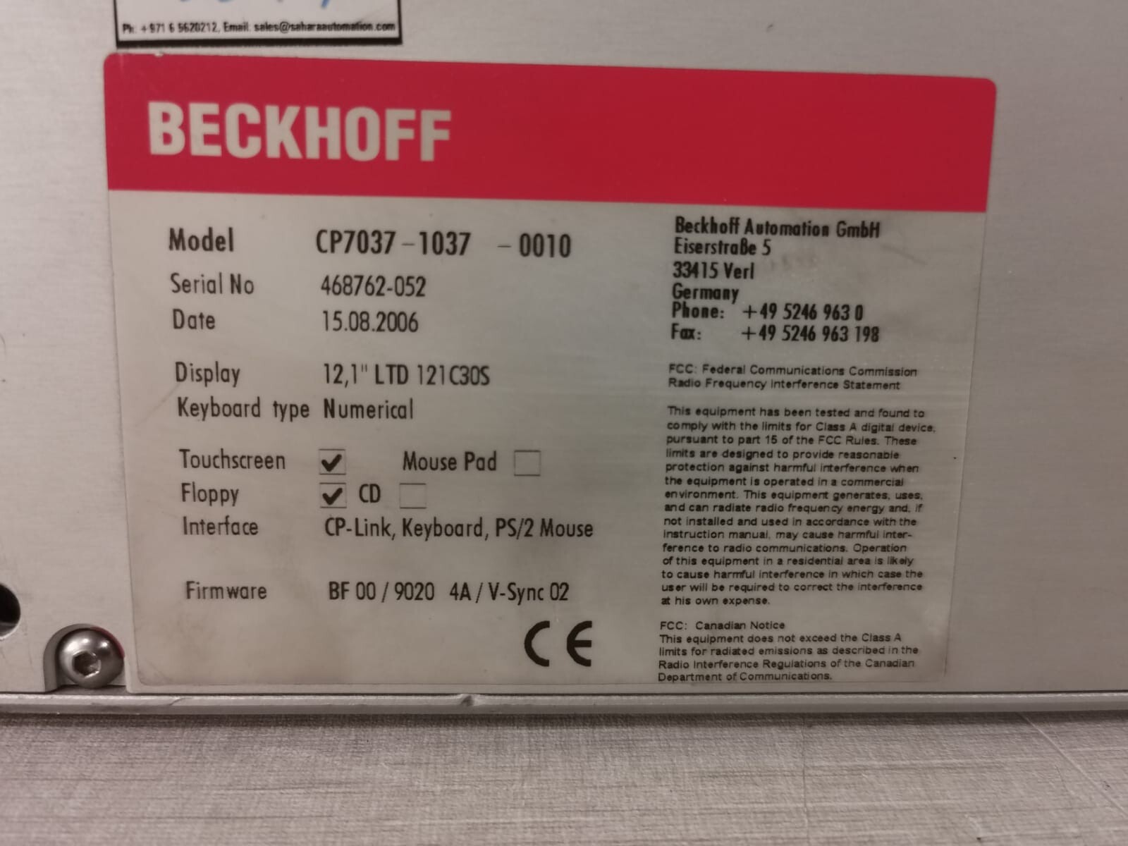 Beckhoff CP7037-1037-0010 BECKHOFF CP7037-1037-0010 OPERATOR INTERFACE TOUCHSCREEN 10