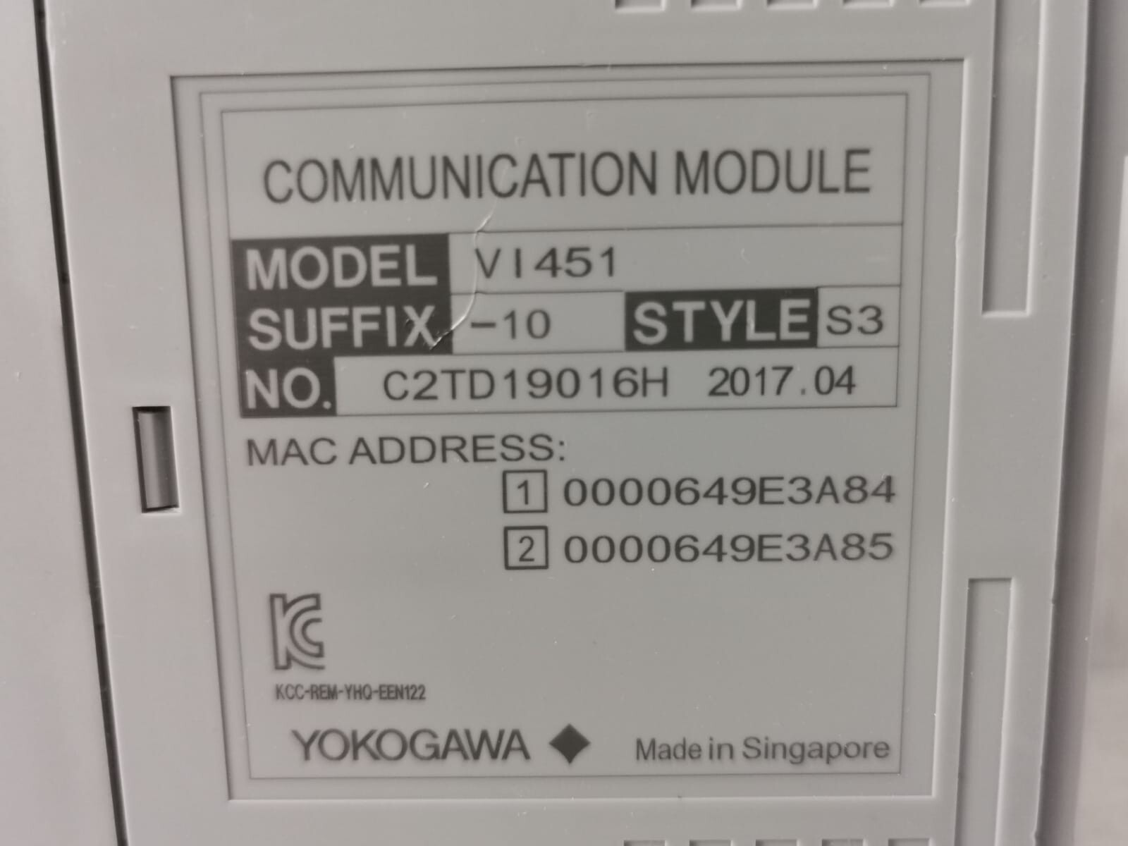 Yokogawa VI451-10 STYLE S3 VI451 YOKOGAWA VI451-10 STYLE S3 COMMUNICATION MODULE 4