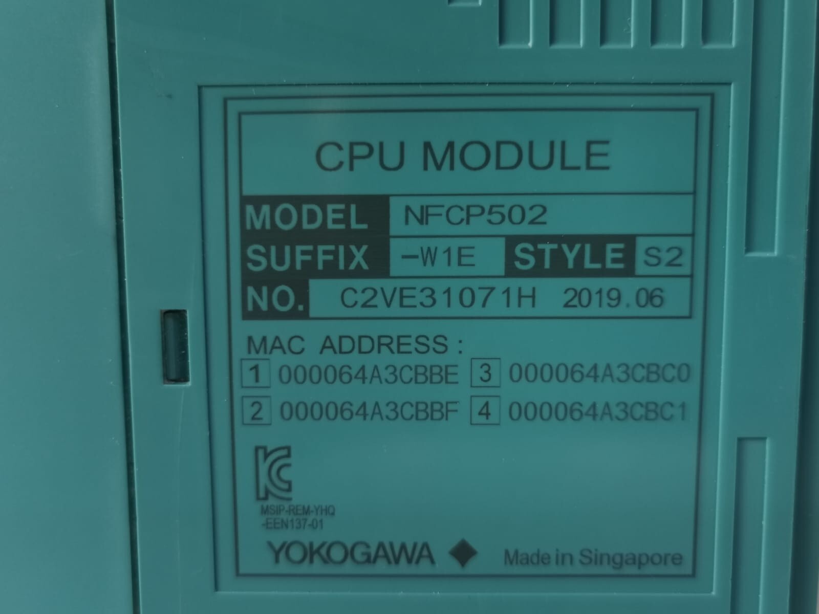 Yokogawa NFCP502-W1E STYLE S2 NFCP502 YOKOGAWA NFCP502-W1E STYLE S2 CPU MODULE - WITHOUT COVER & 3