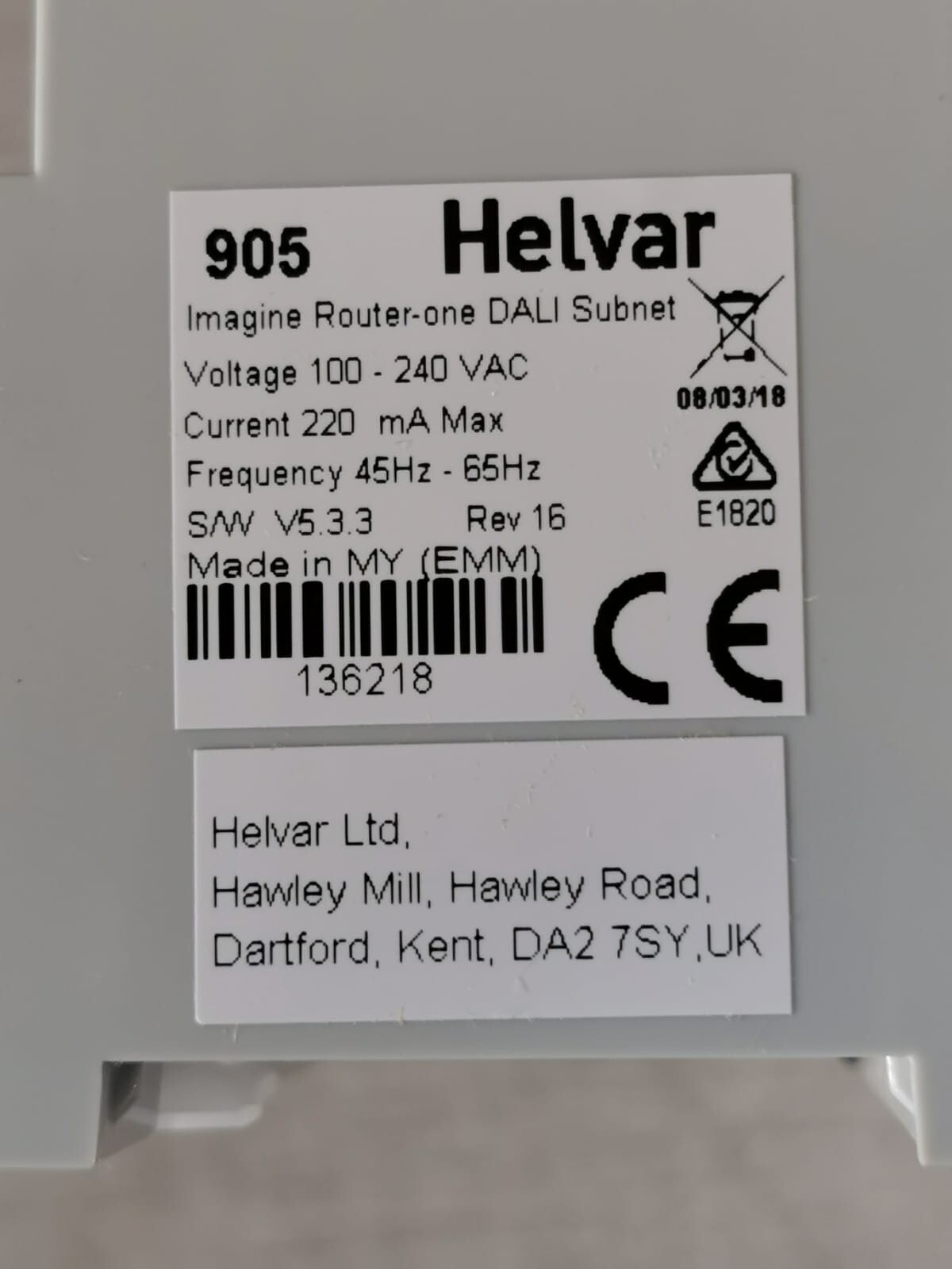 Helvar AREA-905 905 Helvar Digidim Router - with Damaged Front Top Label Area 5