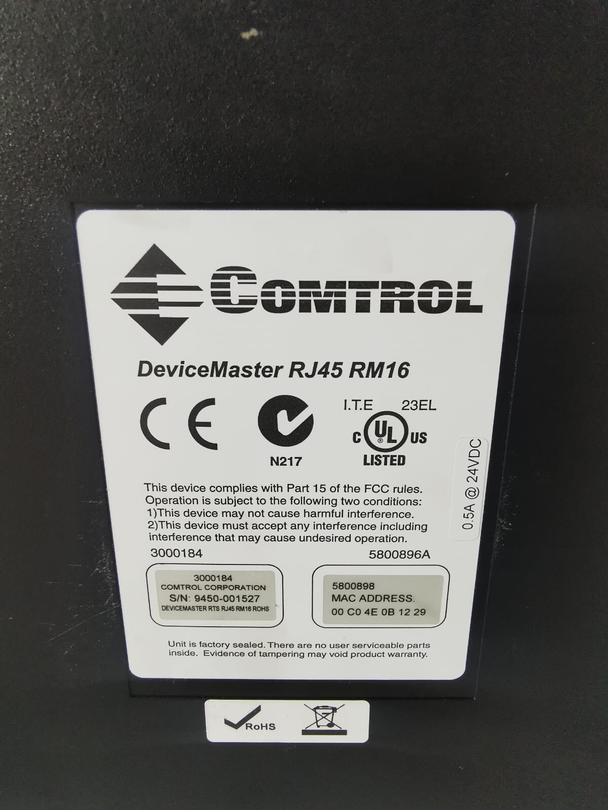 Comtrol RJ45 COMTROL DEVICEMASTER 3000184 RJ45 RM16 ETHERNET SWITCH- INCOMPLETE ACCESSORIES 8