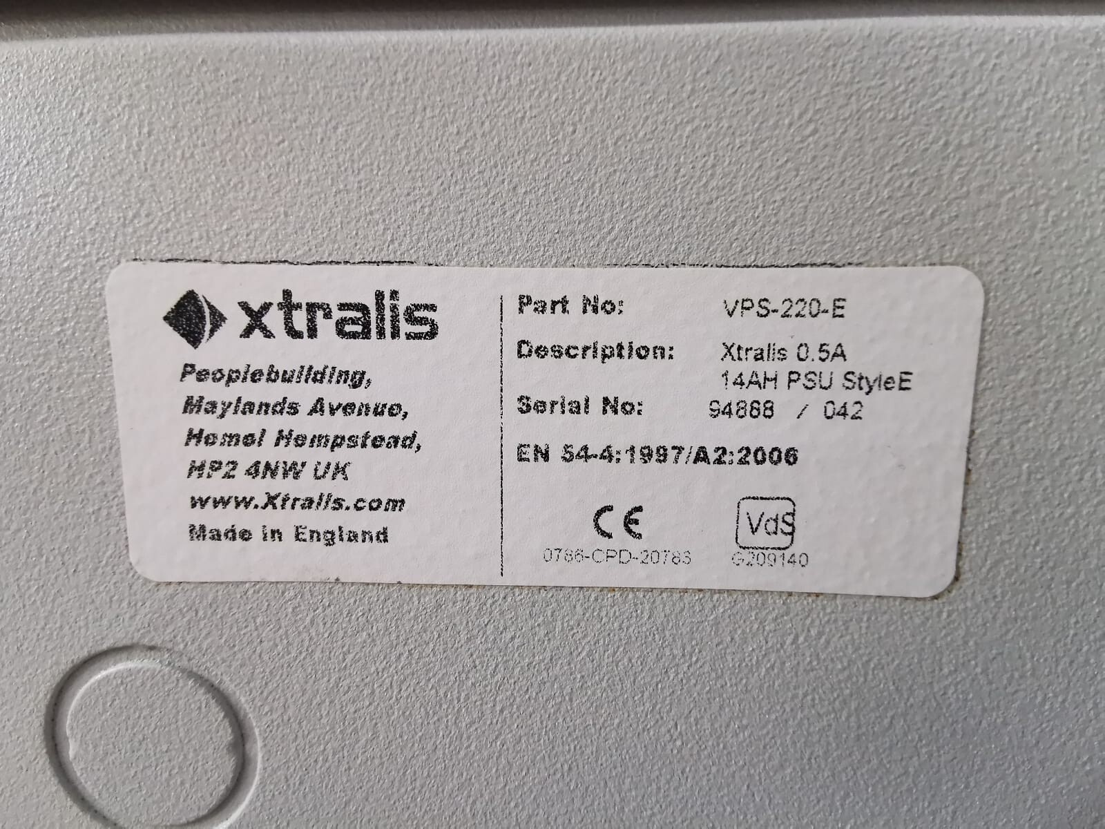 Xtralis VPS-220-E XTRALIS VPS-220-E POWER SUPPLY - WITH OLD STOCK BOX 8