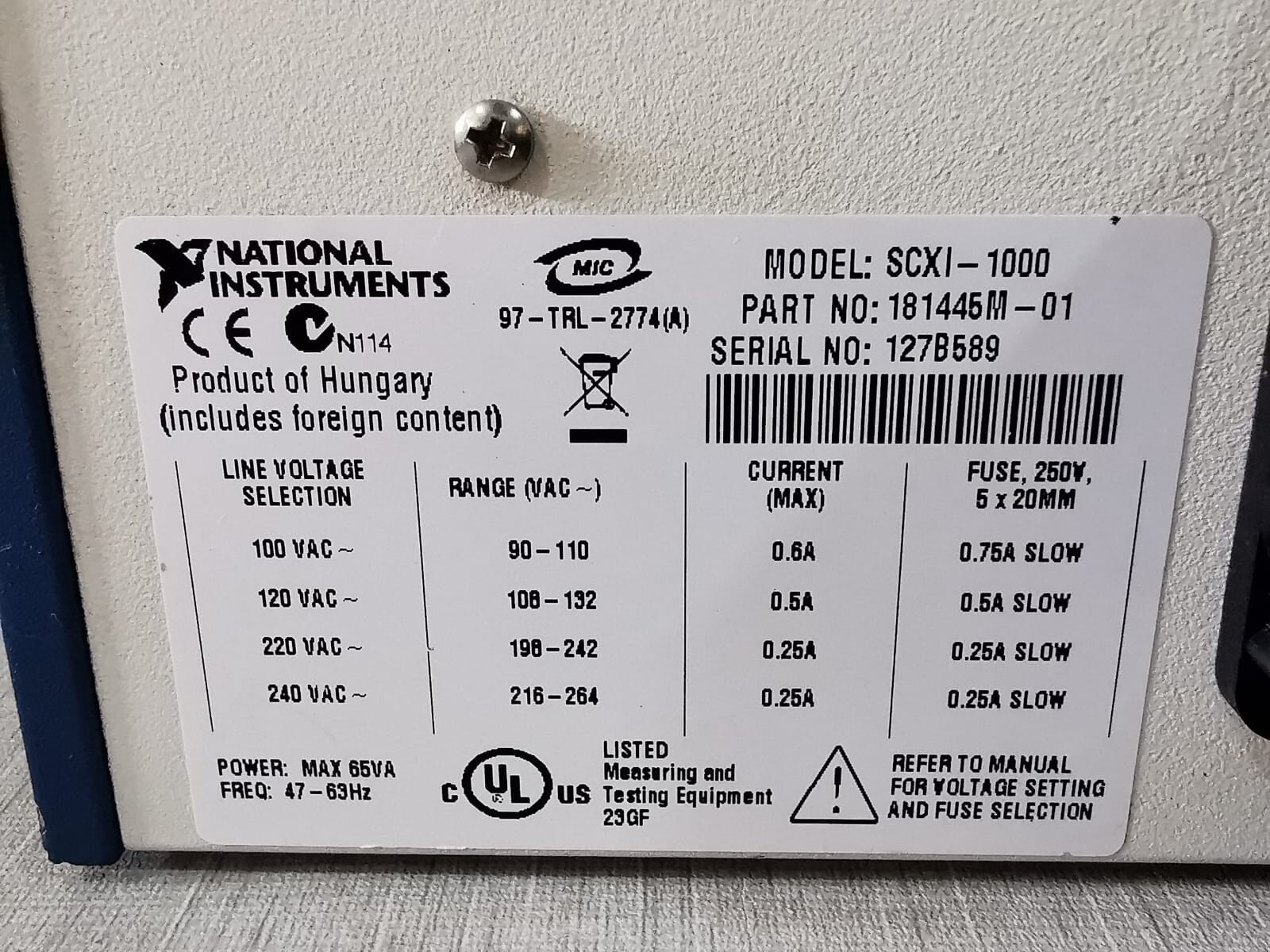 National Instruments 181445M-01 NATIONAL INSTRUMENTS SCXI-1000 SCXI-1161 SCXI-1124 SCXI-1180 PLC MODULE 9