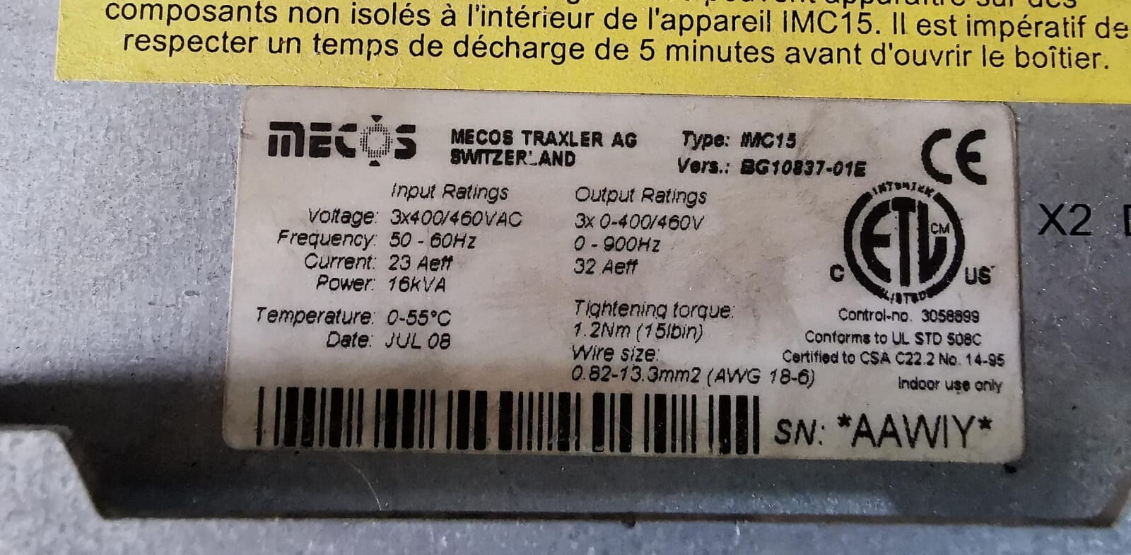 MECOS BG10873-01E MECOS IMC15 VERS.BG10873-01E 3X400/460VAC 50/60Hz INVERTER 8
