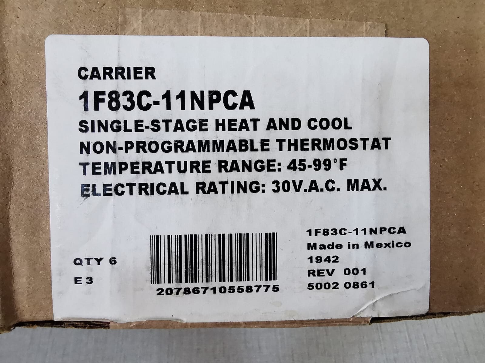 Carrier 1F83C-11NPCA 1F83C-11NP Carrier 1F83C-11NPCA NON-PROGRAMMABLE THERMOSTAT 2