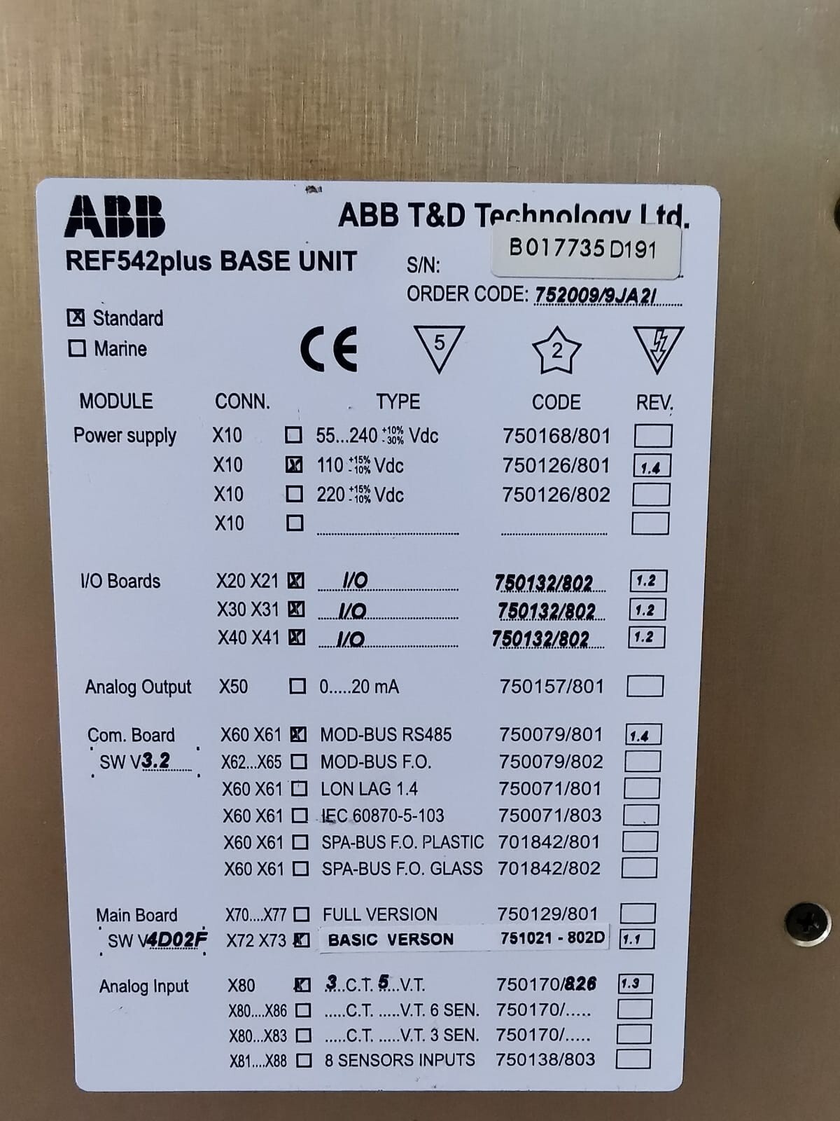 ABB 752009/9JA21 ABB REF542plus BASE UNIT 752009/9JA21-UNIT ONLY 8