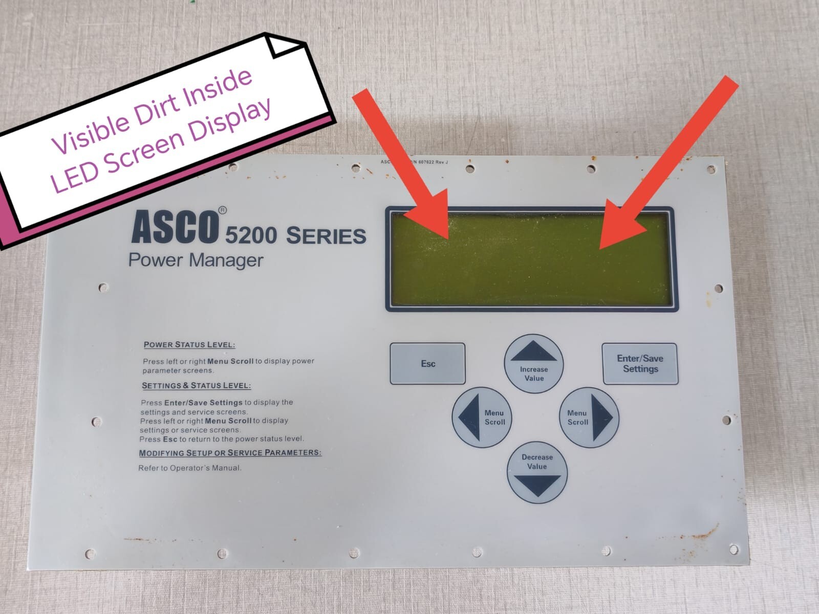 ASCO ASCO 5220 ASCO 5220 Power Manager xP with Display, 5200 Series -. Check Properly Photos for the Condition. With slightly Dirt insdide LED Screen Display, with Minimal Rusty Parts 2