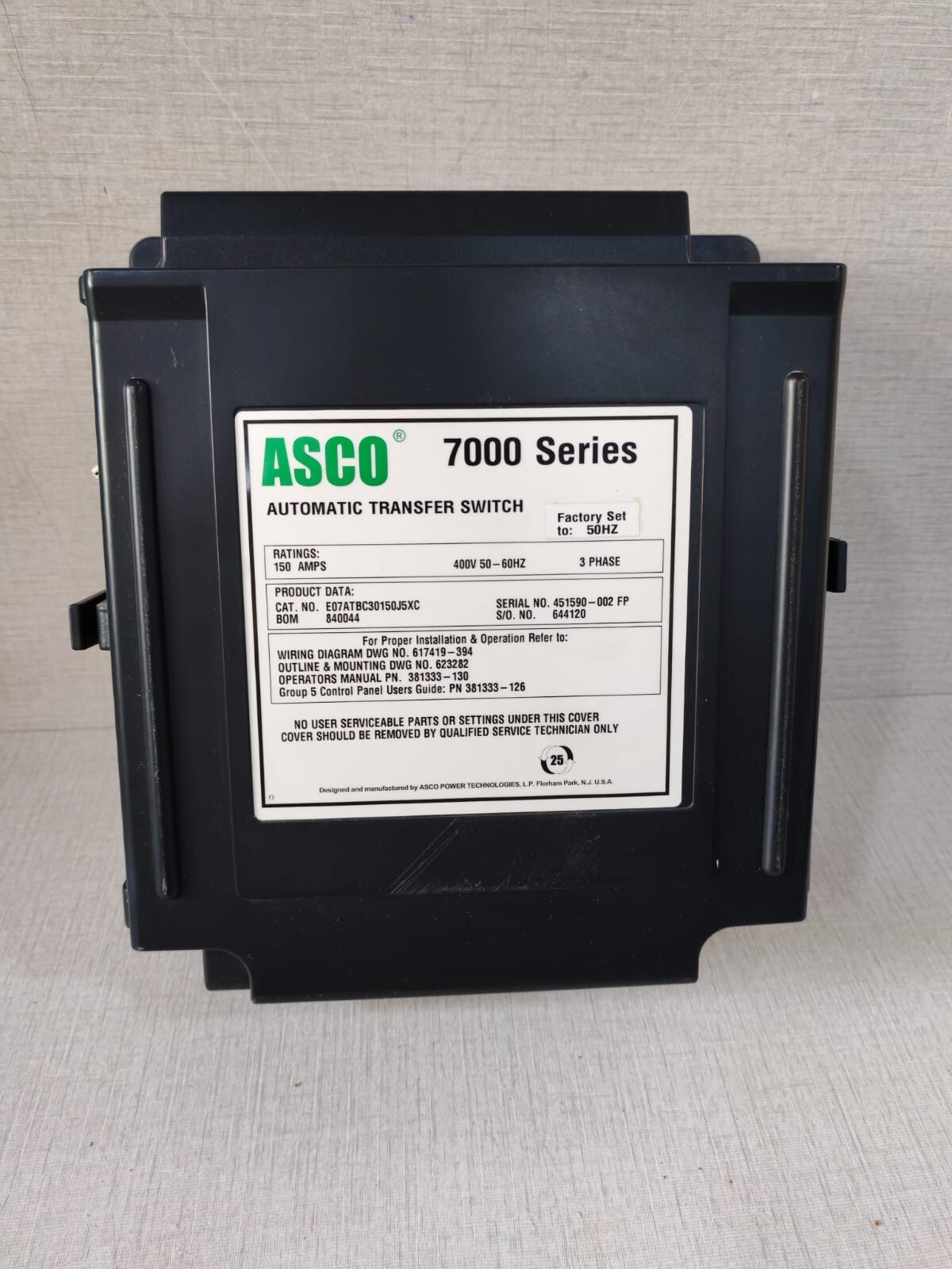 ASCO E07ATBC30150J5XC Asco 7000 Series E07ATBC30150J5XC Automatic Transfer Switch (150A) 9