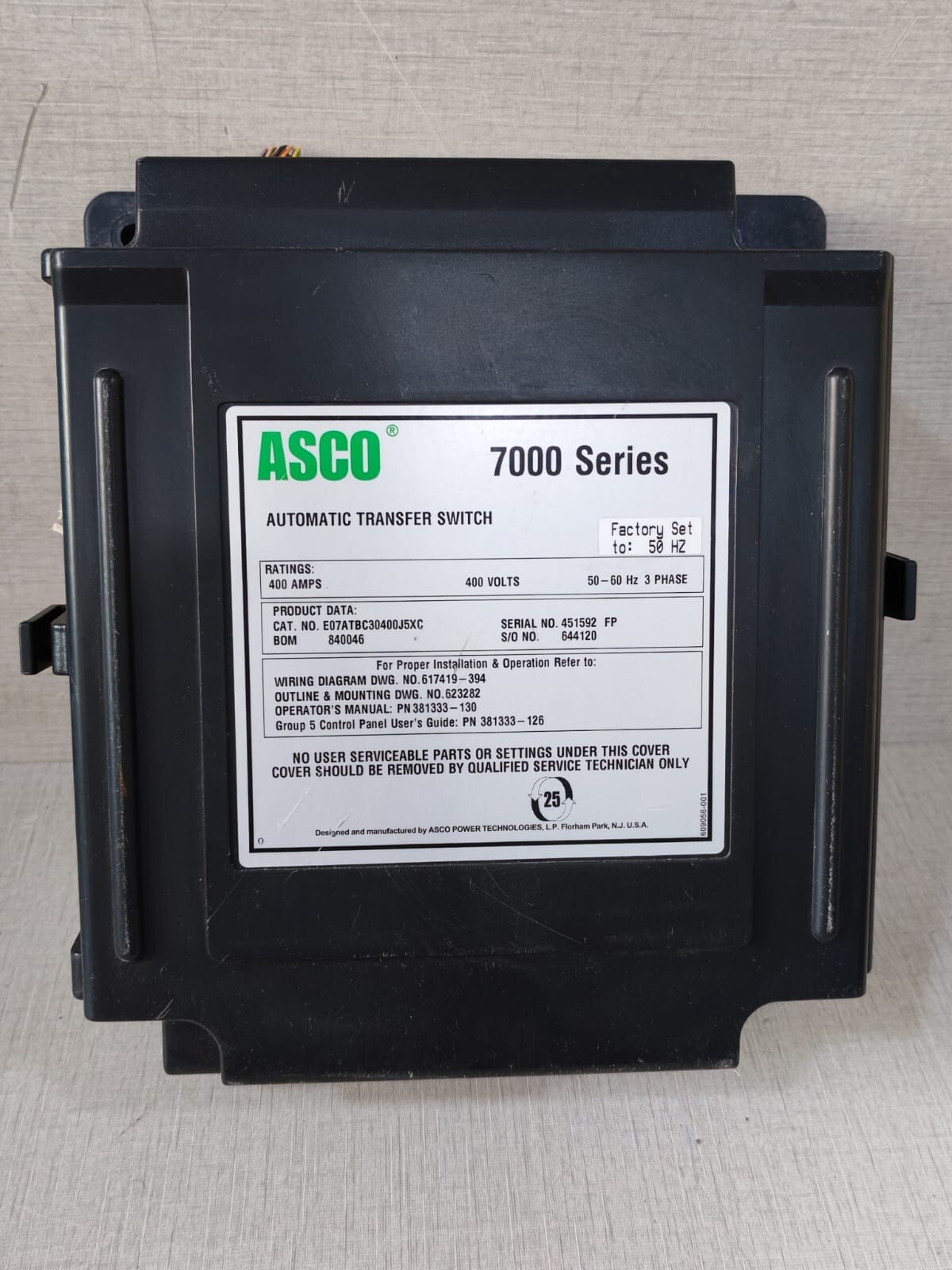 ASCO E07ATBC30400J5XC Asco 7000 Series E07ATBC30400J5XC Automatic Transfer Switch, NO Accessory (400A) 5