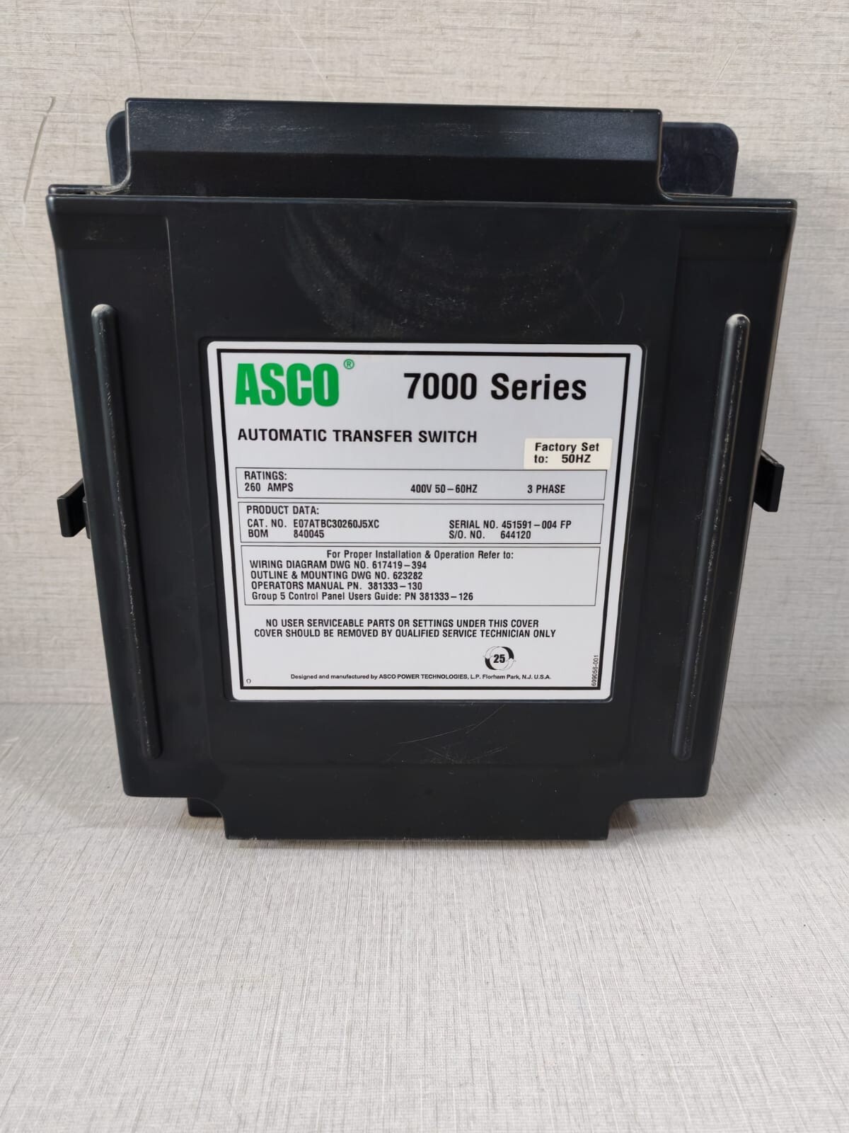 ASCO E07ATBC30260J5XC Asco 7000 Series E07ATBC30260J5XC Automatic Transfer Switch (260A) 5