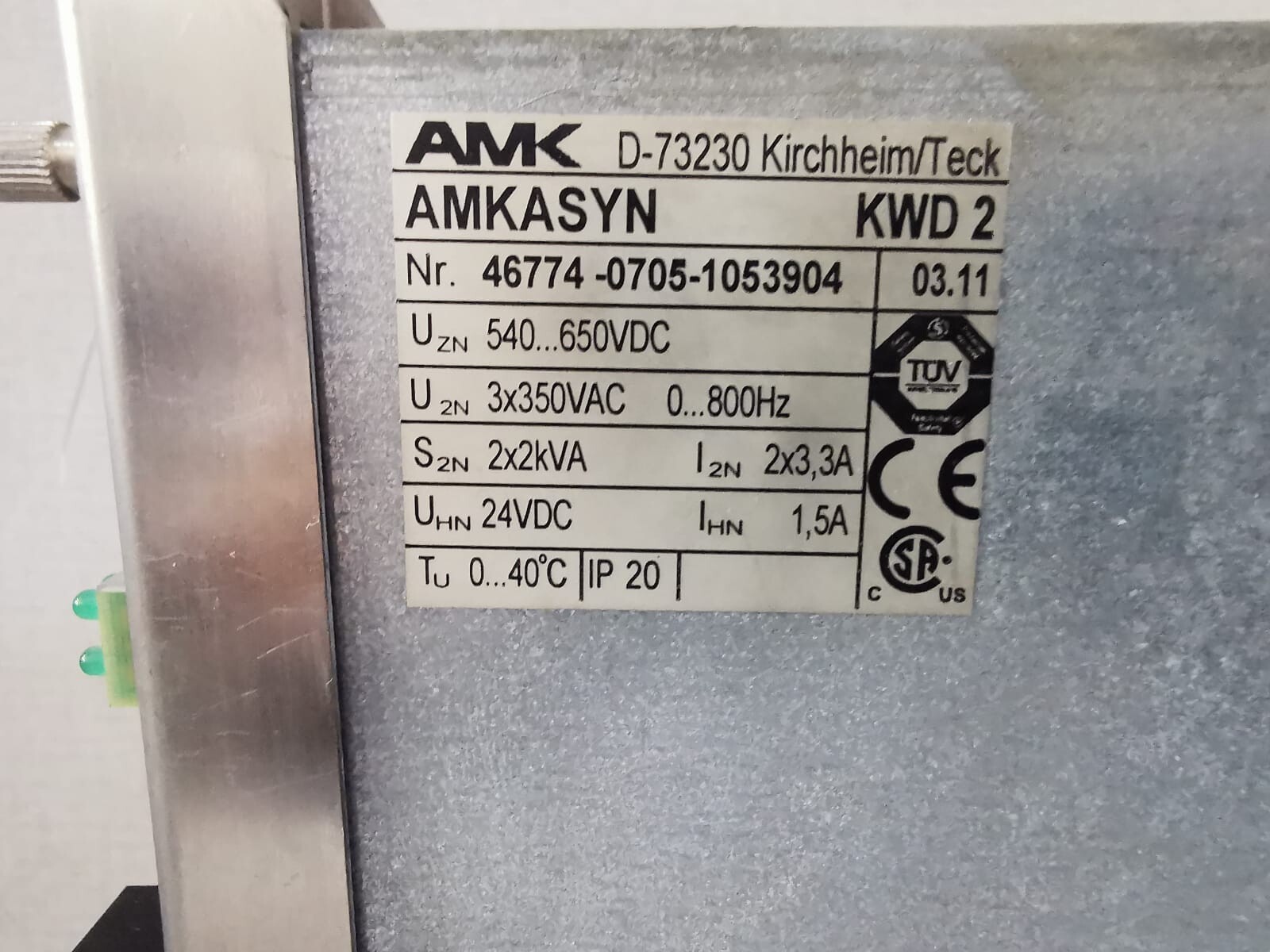 AMK D-73230 KIRCHHEIM/TECK AMK AMKASYN KWD 2 D-73230 KIRCHHEIM/TECK POWER MODULE 24VDC 7