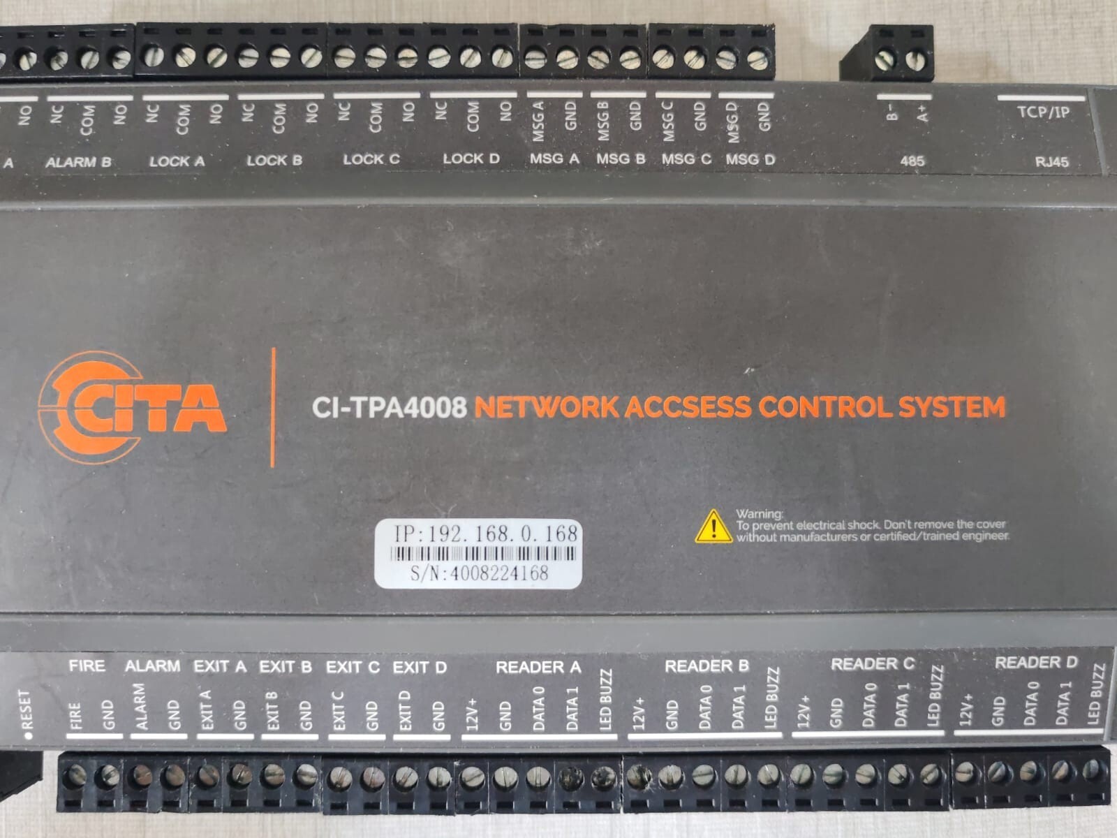 ACCESS IP-192 CITA CI-TPA4008 Network Access Control System IP:192.168.0.168 2