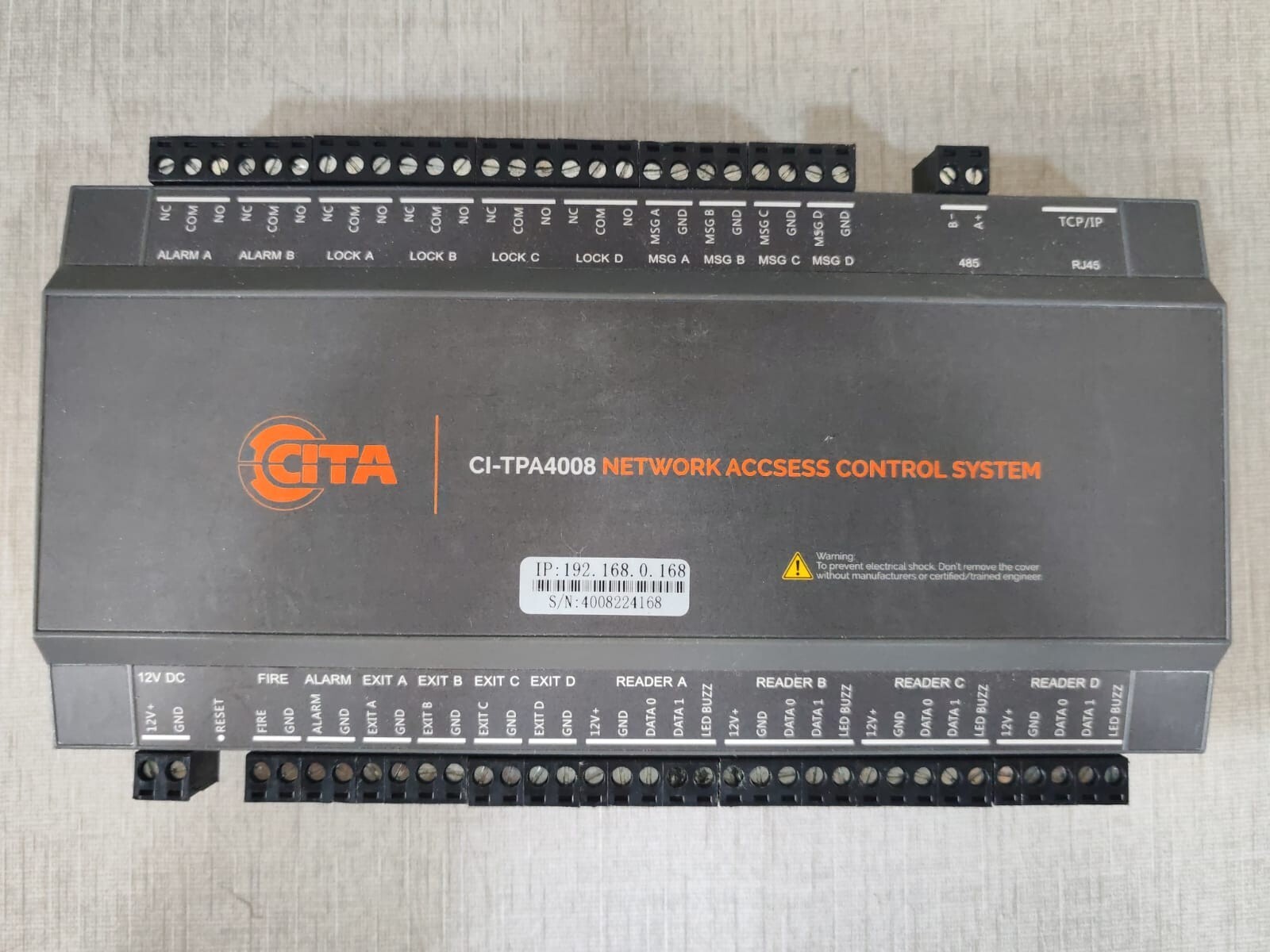 ACCESS IP-192 CITA CI-TPA4008 Network Access Control System IP:192.168.0.168 3