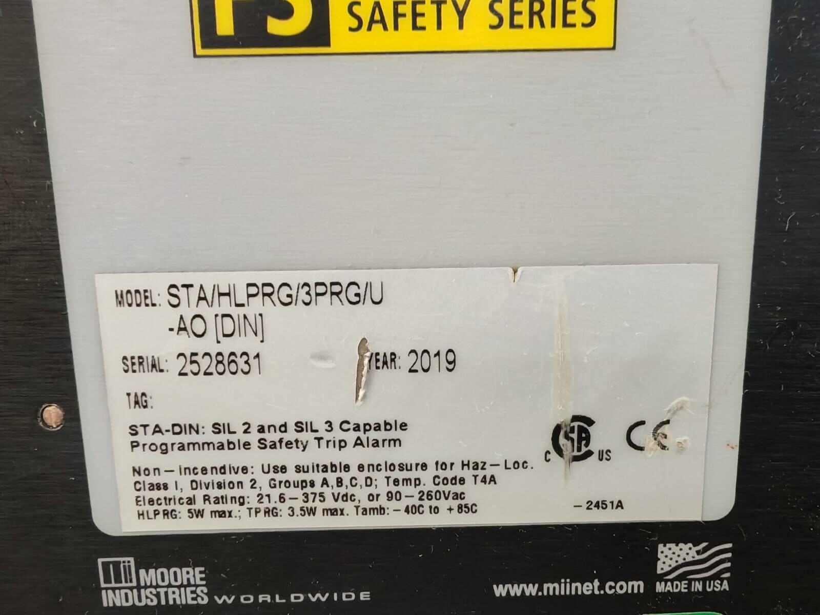 Moore Industries STA/HLPRG/3PRG/-AO MOORE STA/HLPRG/3PRG/-AO[DIN] PROGRAMMABLE SAFETY ALARM 4