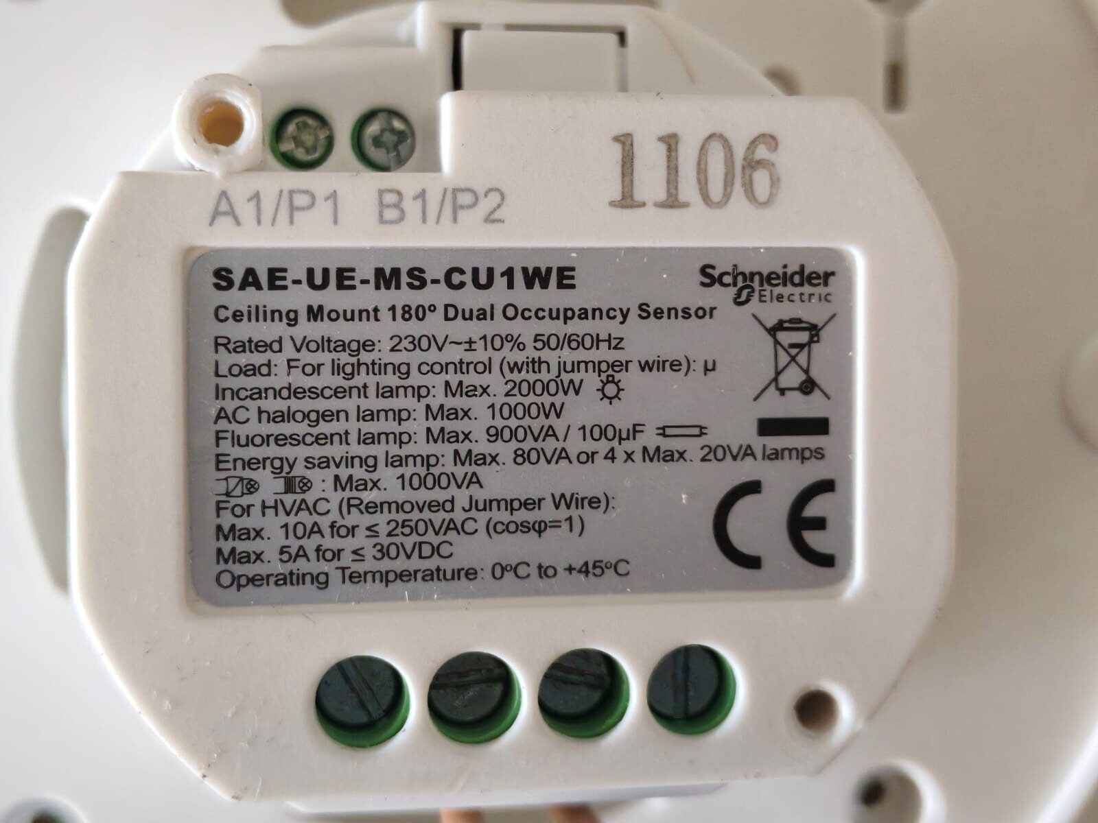Schneider Electric SAE-UE-MS-CU1WE Schneider Electric ARGUS SAE-UE-MS-CU1WE Ceiling Mount 180° Occupancy Sensor 5